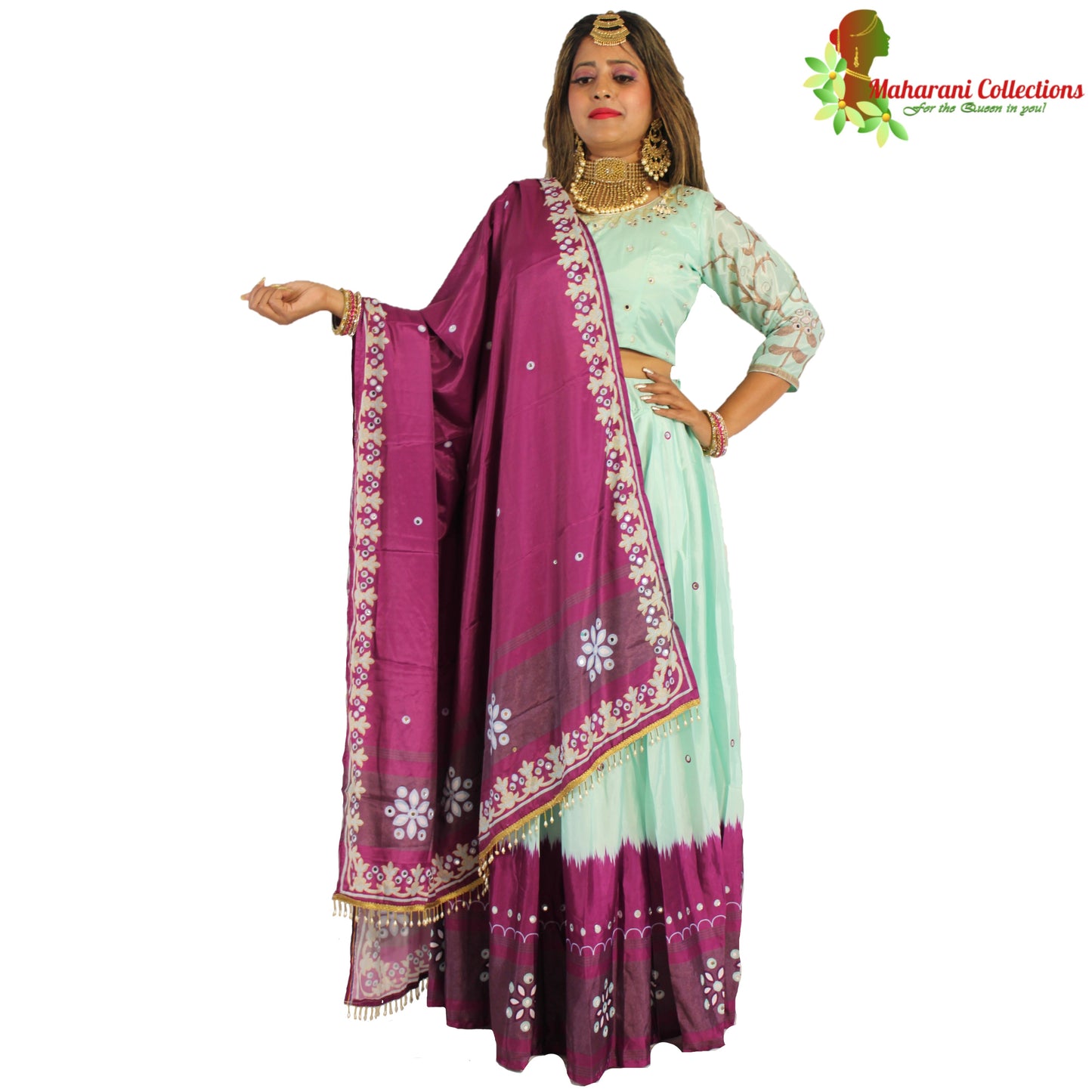 Maharani's Soft Silk Lehenga - Mint and Purple