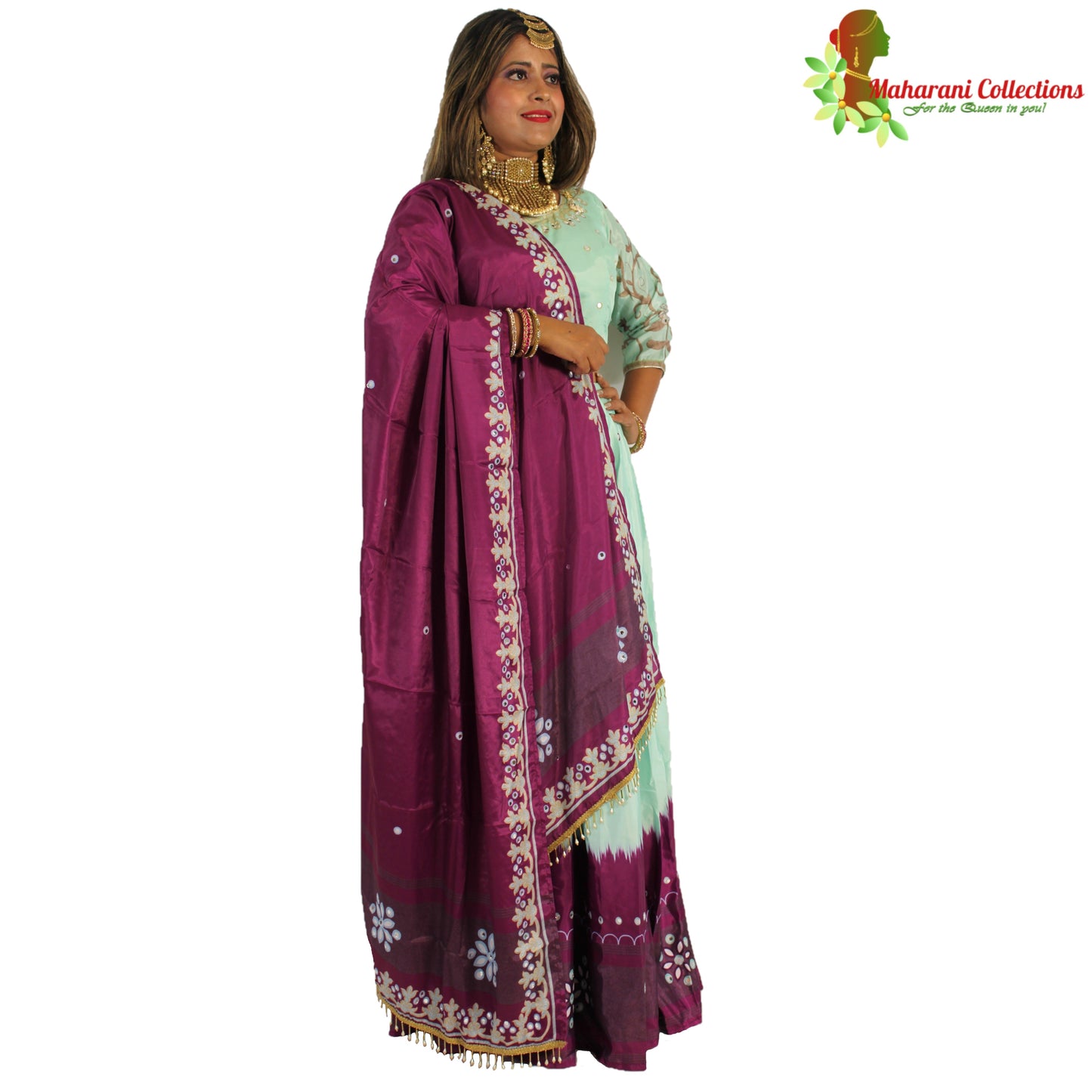 Maharani's Soft Silk Lehenga - Mint and Purple