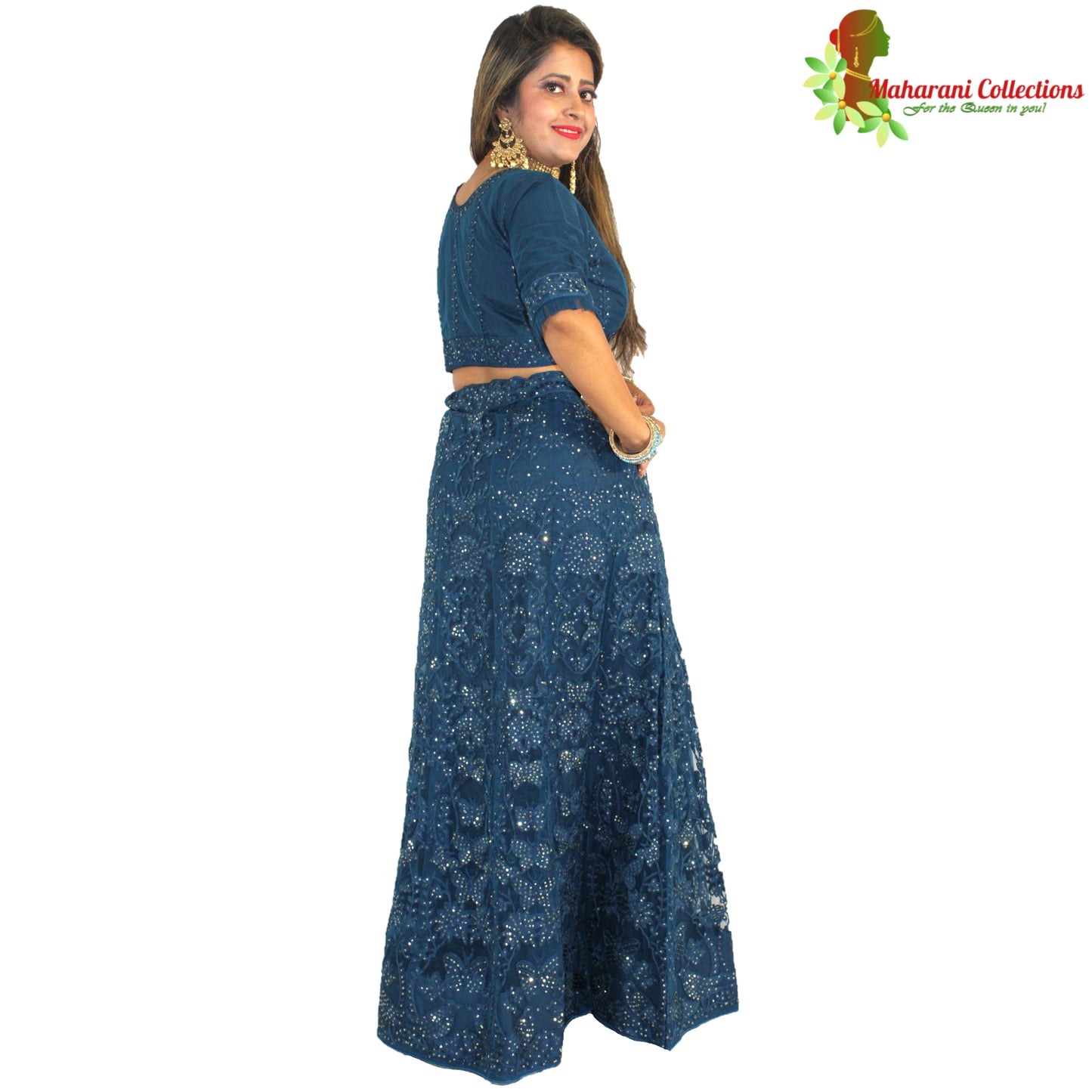 Maharani's Designer Silk & Net Lehenga - Turquoise Blue (M/L)