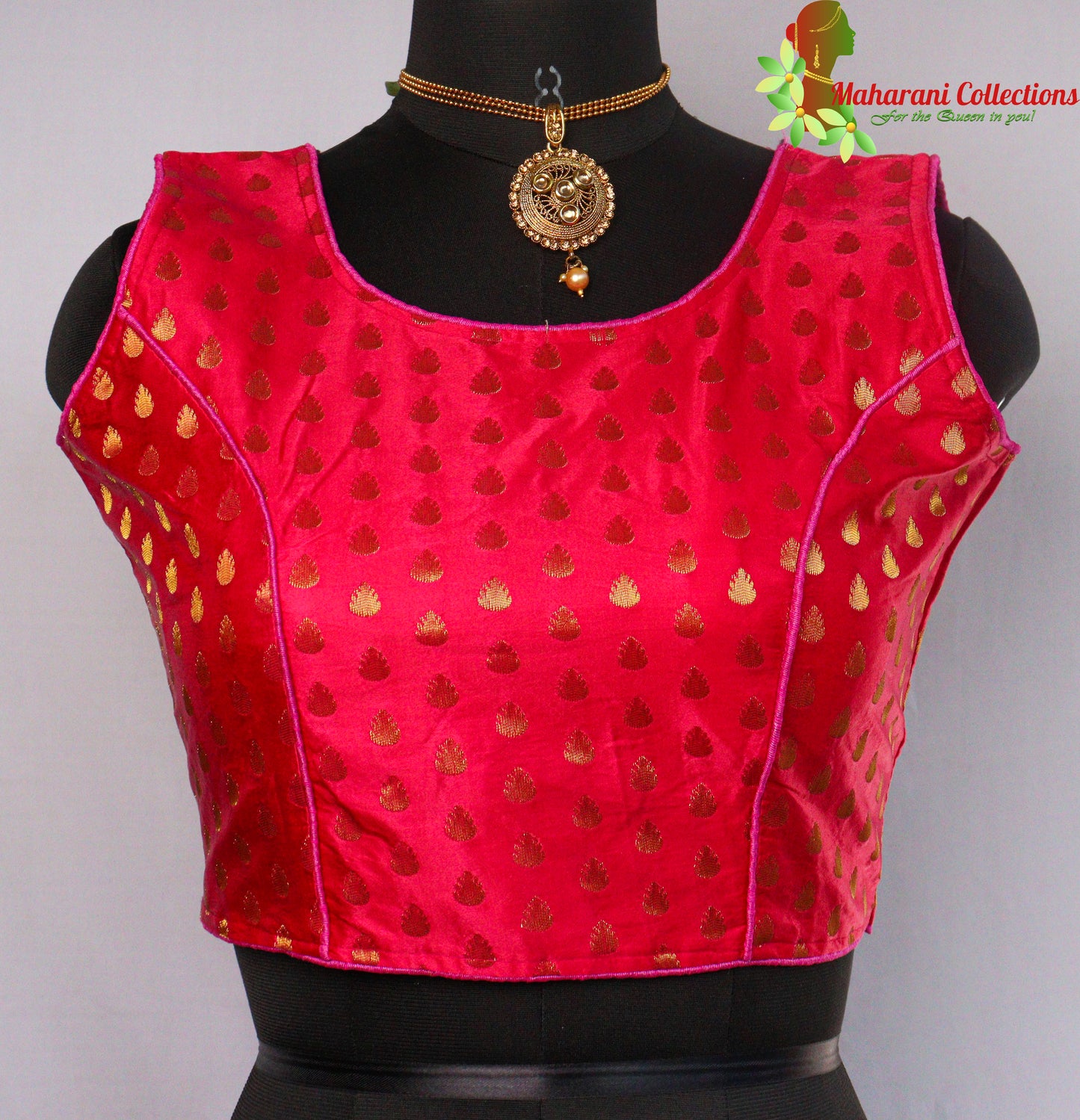 Maharani's Banarasi Silk Blouse with Golden Boota - Red