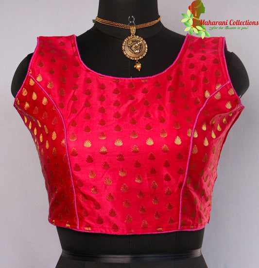 Maharani's Banarasi Silk Blouse with Golden Boota - Red