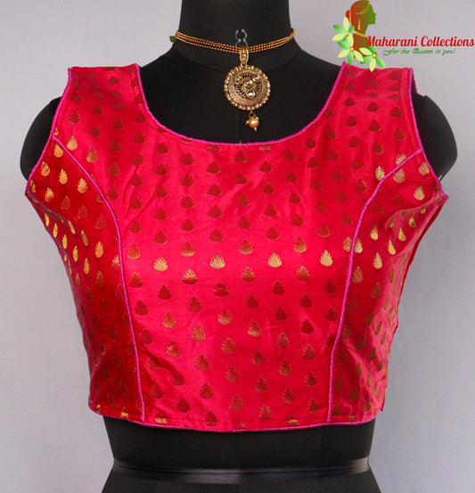 Maharani's Banarasi Silk Blouse with Golden Boota - Red