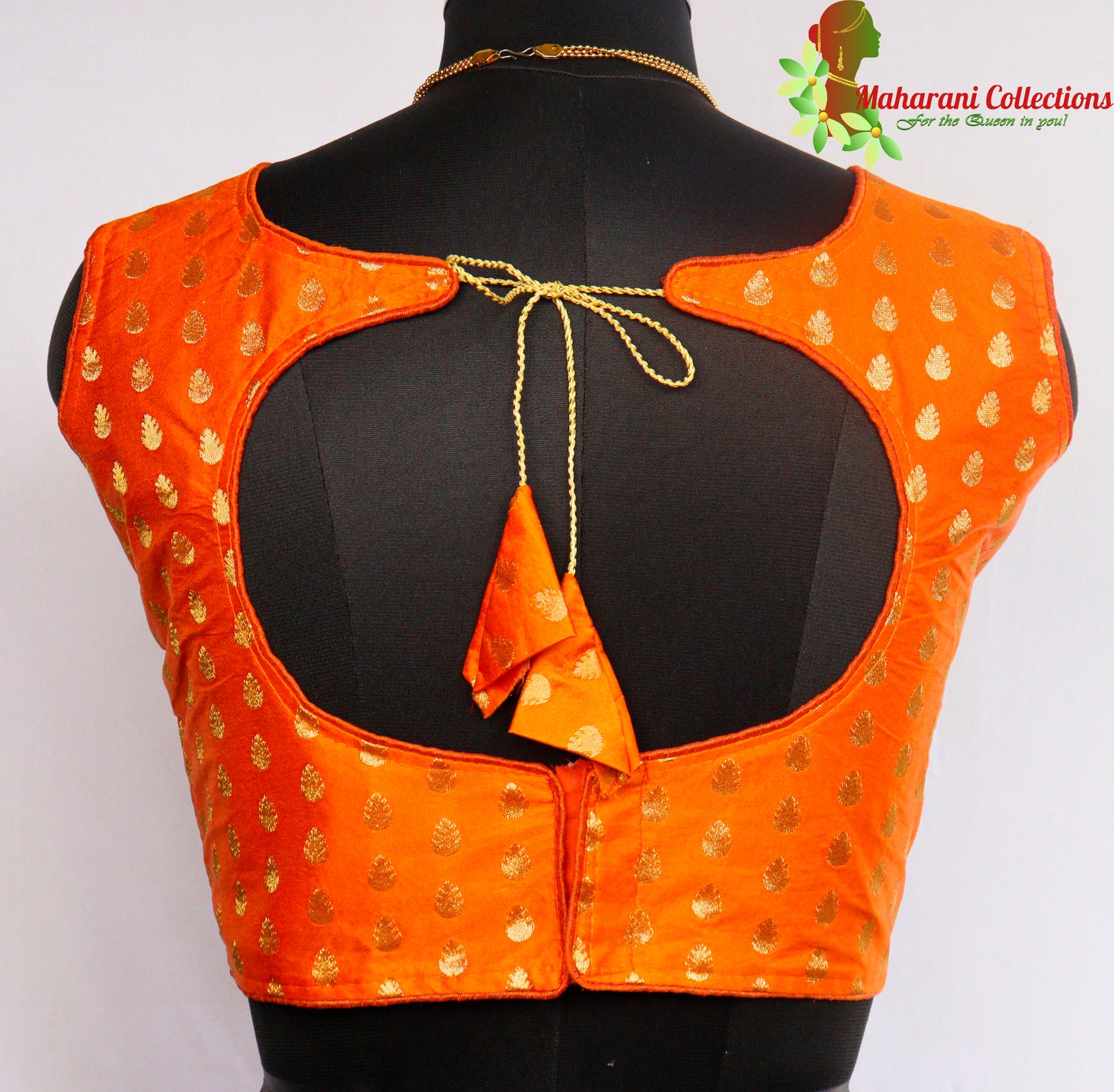 Maharani's Banarasi Silk Blouse with Golden Boota - Orange