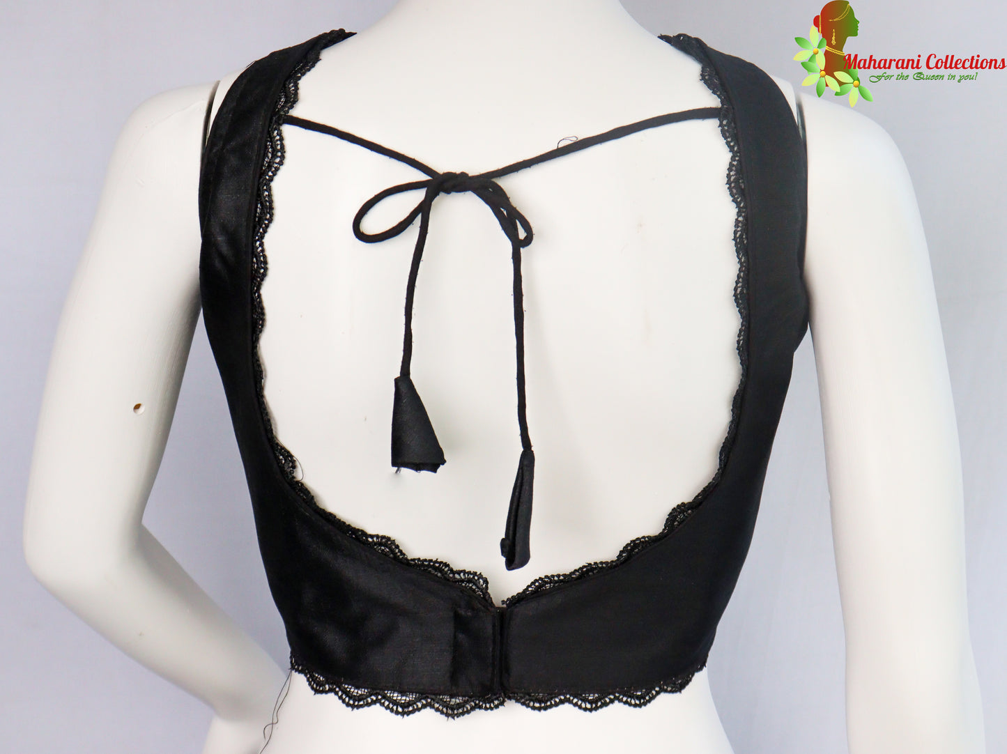 Maharani's Linen Silk Lace Blouse - Black