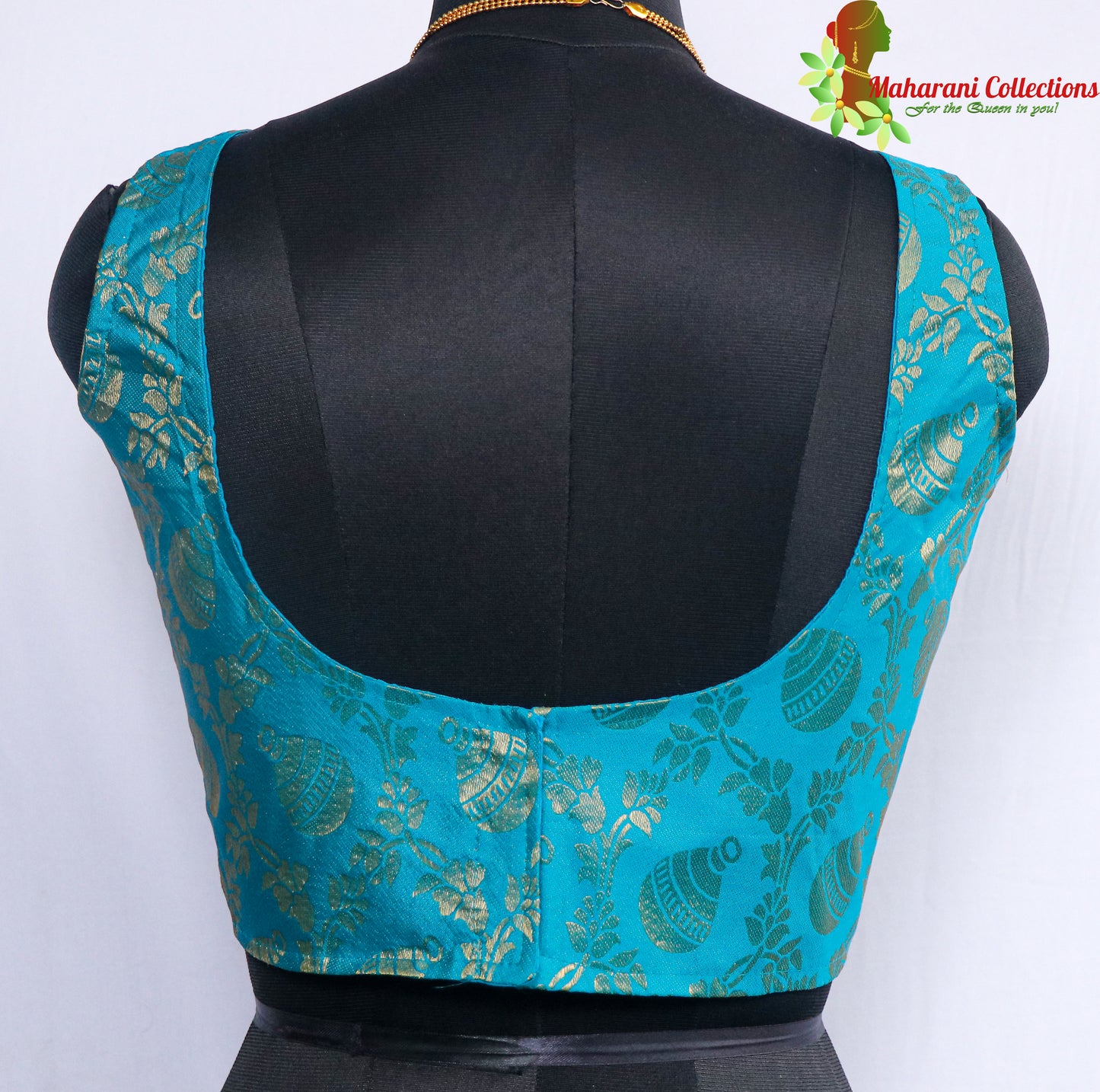 Maharani's Linen Silk Banarasi Brocade Blouse - Turquoise Blue