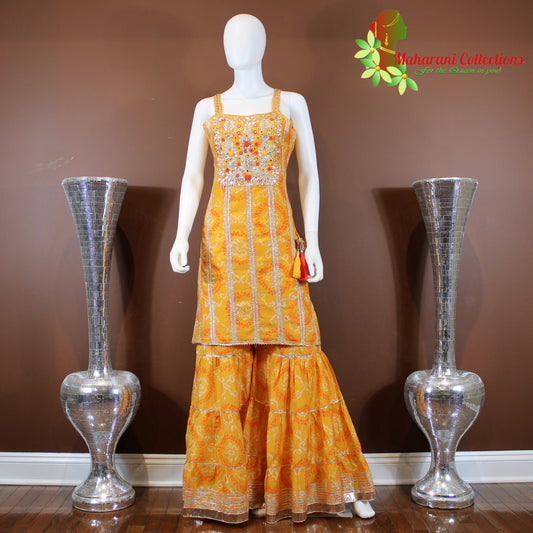 Maharani's Sharara Suit - Yellow (L) - Pure Muslin Silk