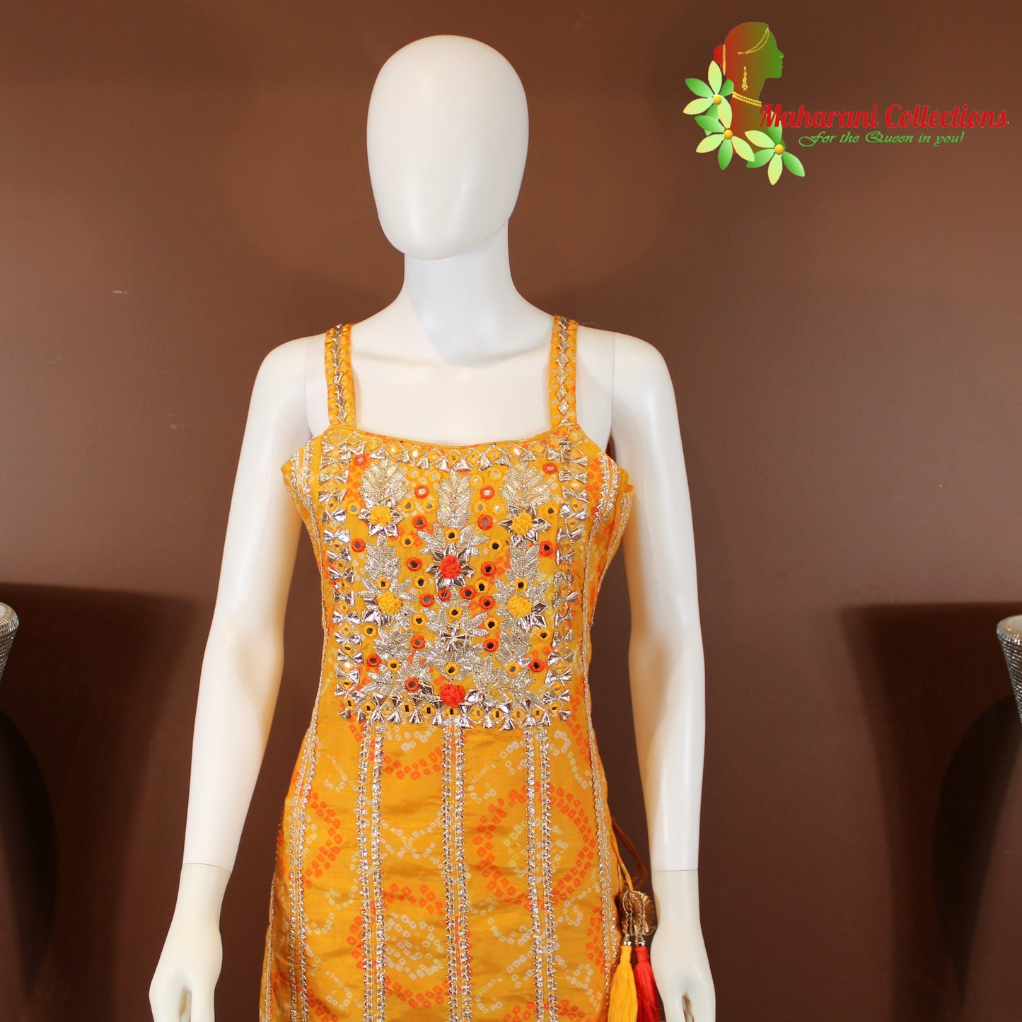 Maharani's Sharara Suit - Yellow (L) - Pure Muslin Silk