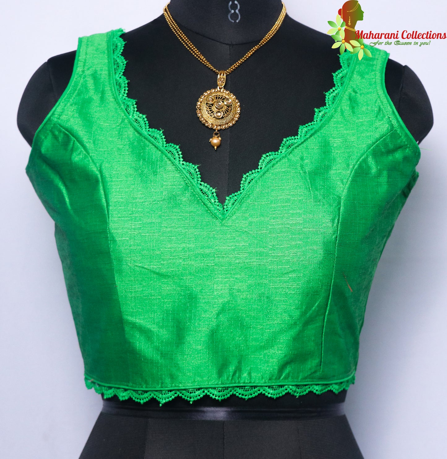 Maharani's Linen Silk Lace Blouse - Green