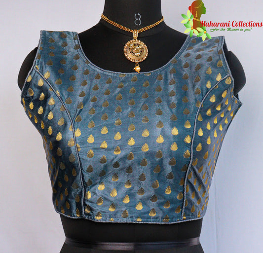 Maharani's Banarasi Silk Blouse with Golden Boota - Teal