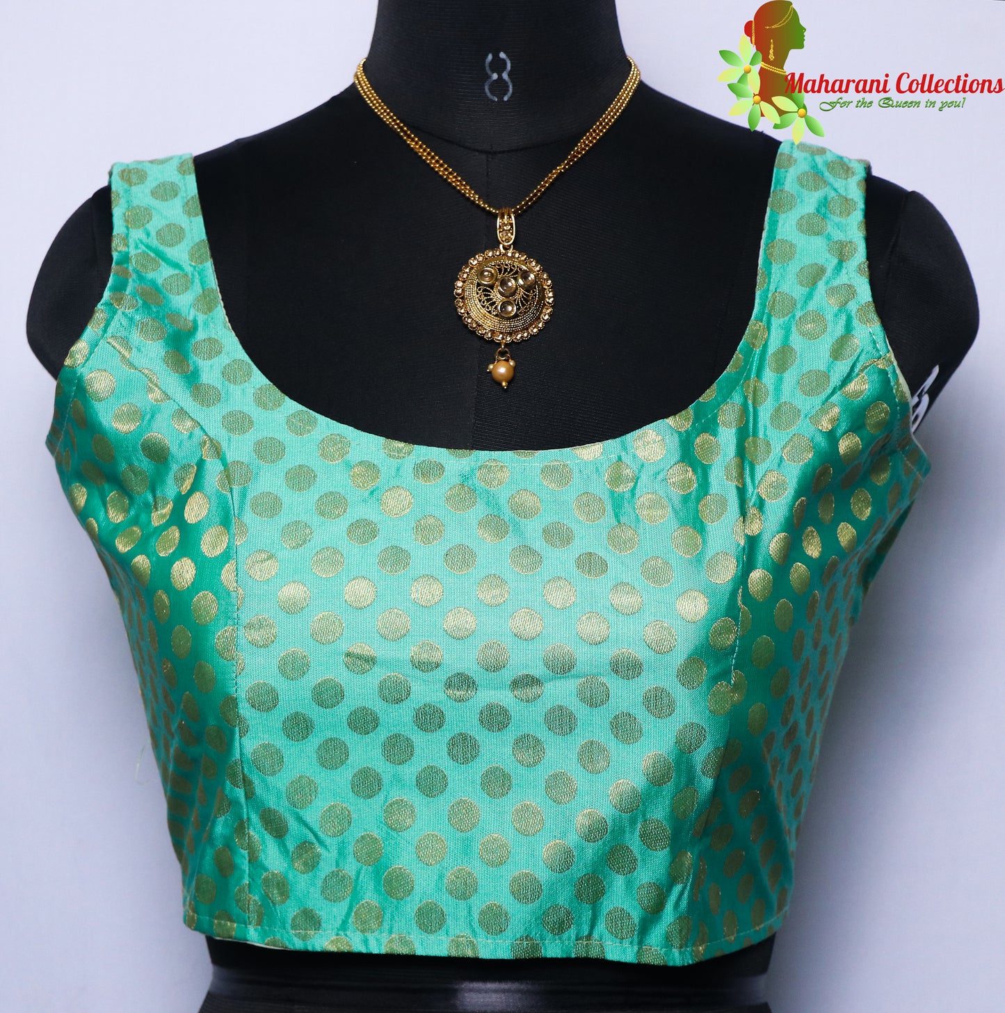 Maharani's Linen Silk Blouse with Boota - Sea Green