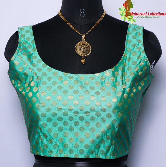 Maharani's Linen Silk Blouse with Boota - Sea Green