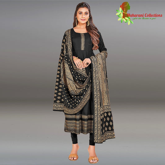 Maharani's Designer Anarkali Suit - Black (XL) - Muslin Silk