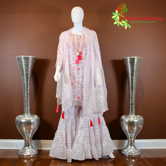 Maharani's Sharara Suit - Light Pink (XL) - Pure Muslin Silk
