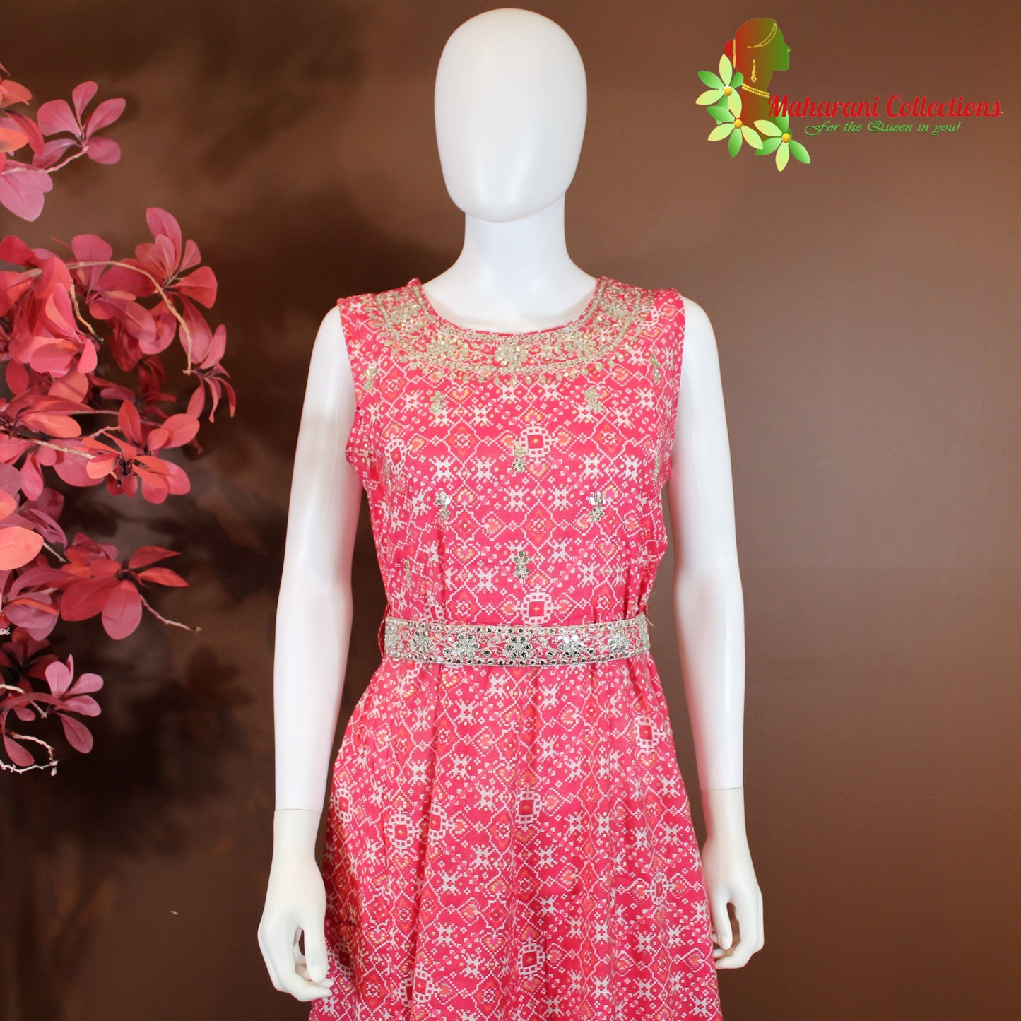 Maharani's Suit with Pants and Dupatta - Pink (L) - Pure Muslin Silk