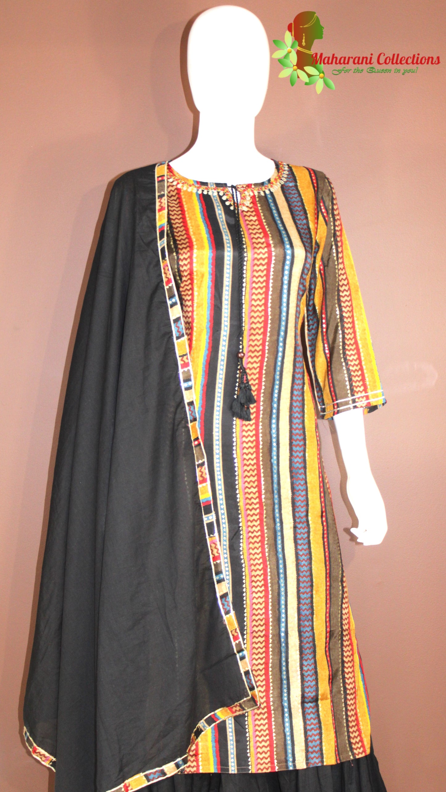 Maharani's Sharara Suit - Soft Silk - Black Multicolor (S, M, XL)