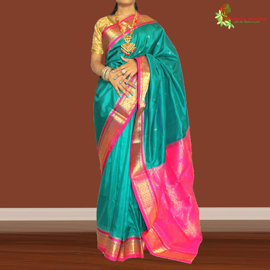 Maharani's Pure Banarasi Silk Saree - Dark Green (with stitched Petticoat)