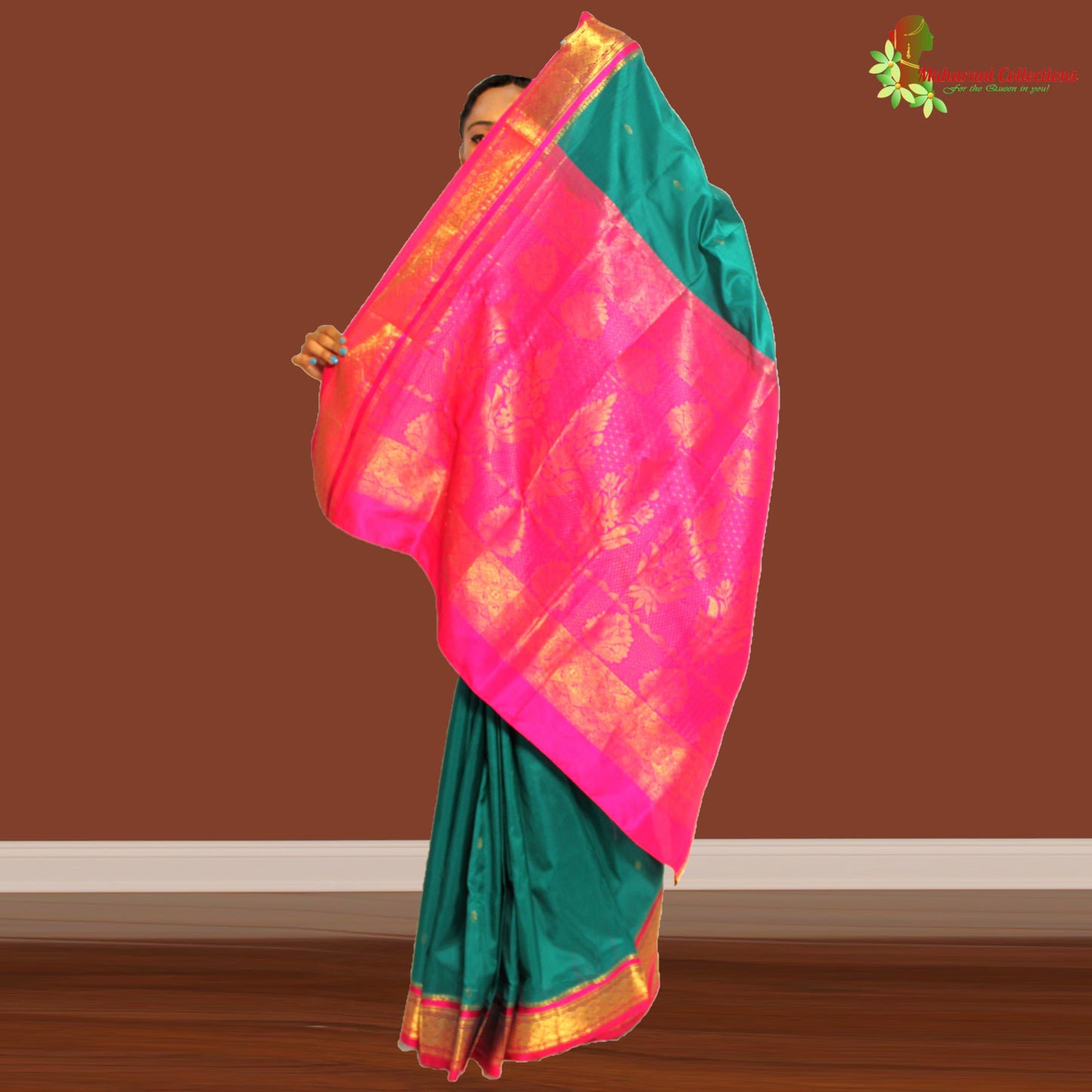 Maharani's Pure Banarasi Silk Saree - Dark Green (with stitched Petticoat)