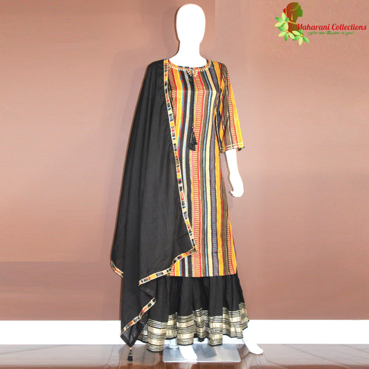 Maharani's Sharara Suit - Soft Silk - Black Multicolor (S, M, XL)