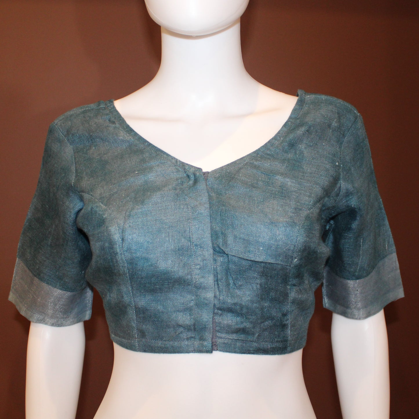 Pure Handloom Linen Silk (Matka) Saree - Dark Sea Green (with stitched blouse and petticoat)