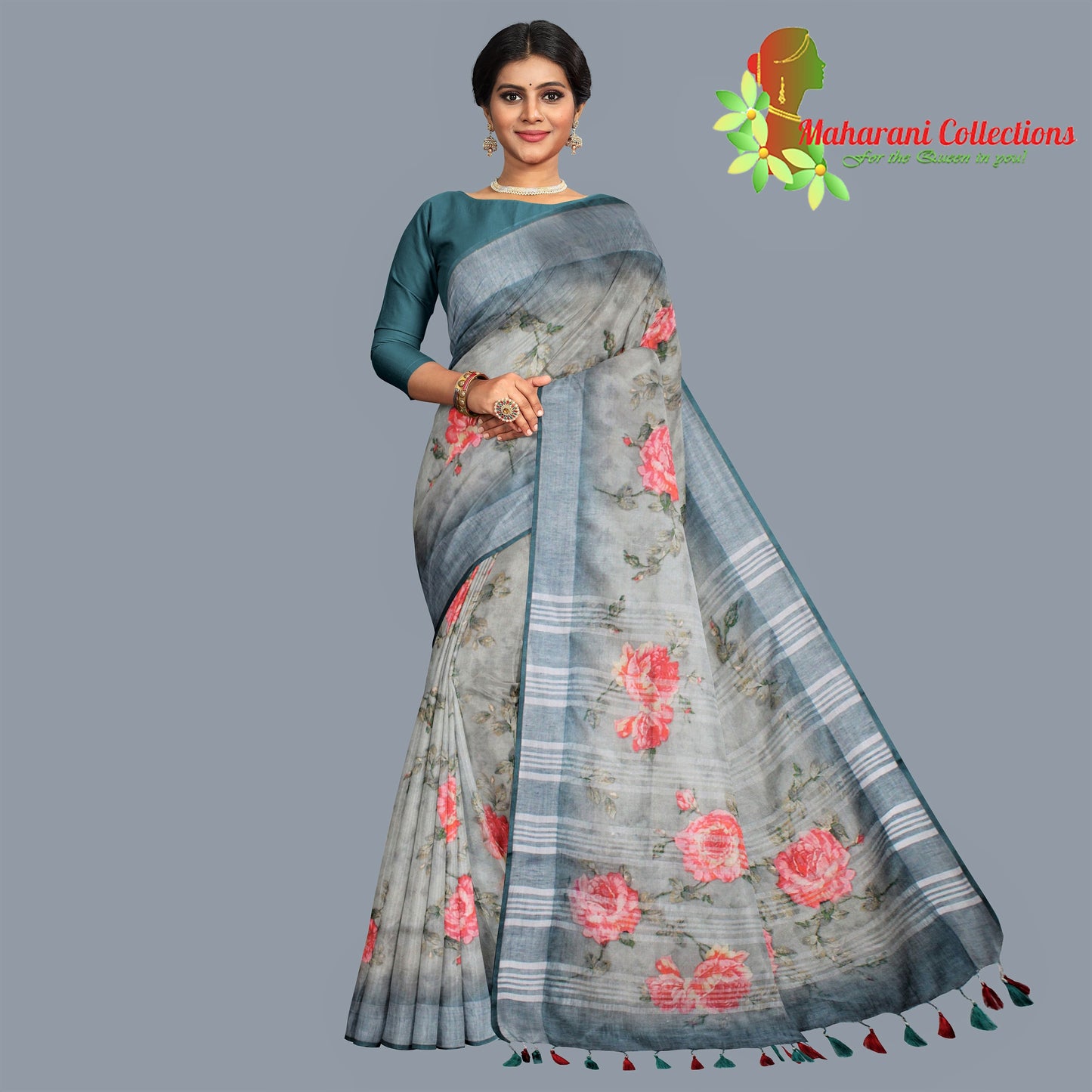 Pure Handloom Linen Silk (Matka) Saree - Dark Sea Green (with stitched blouse and petticoat)