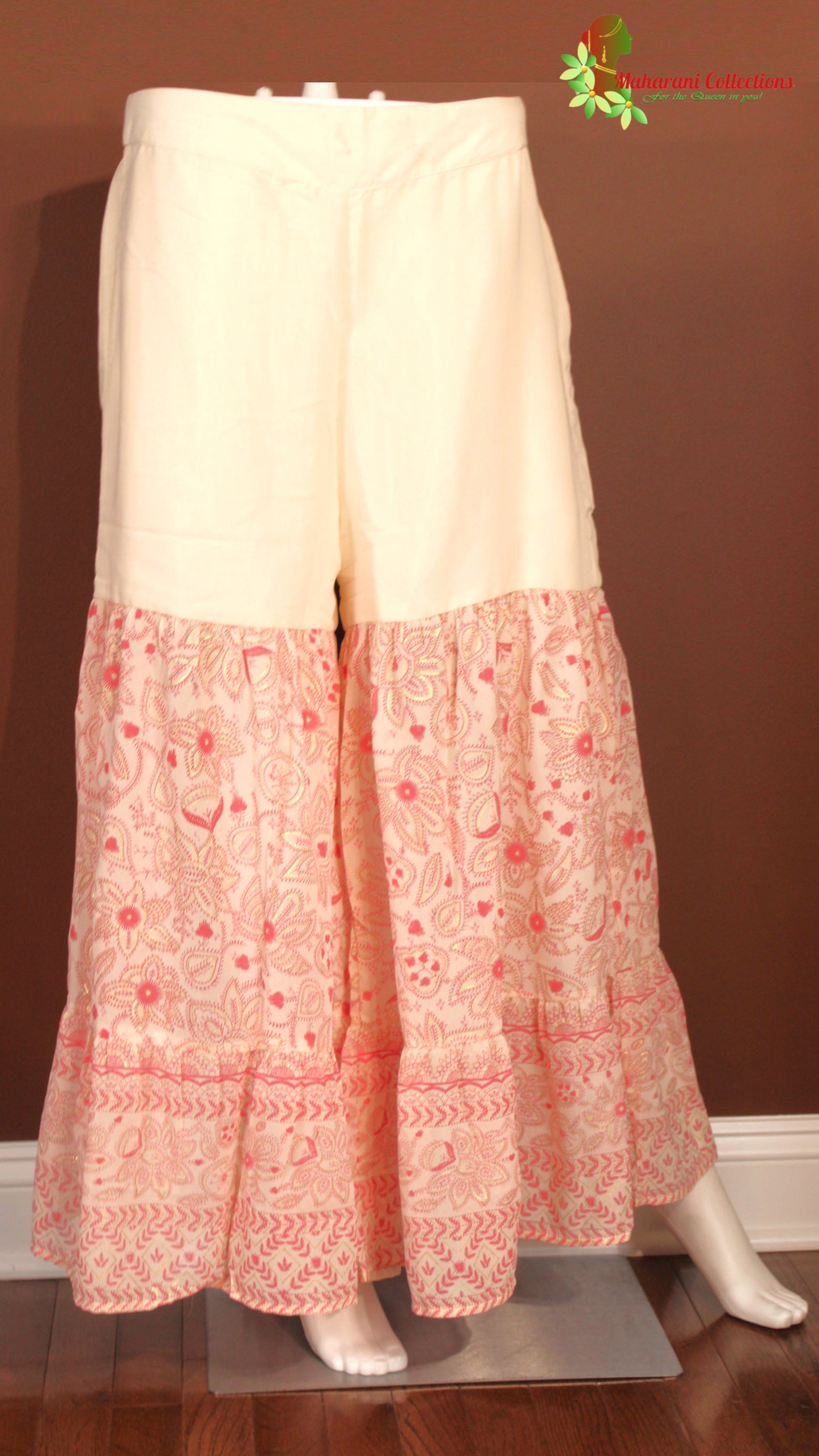 Maharani's Sharara Suit - Geogette - White and Pink (XS, S, M, L)