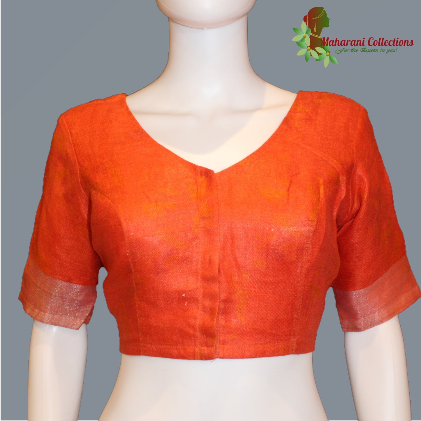 Pure Handloom Linen Silk (Matka) Saree - Orange (with stitched blouse and petticoat)