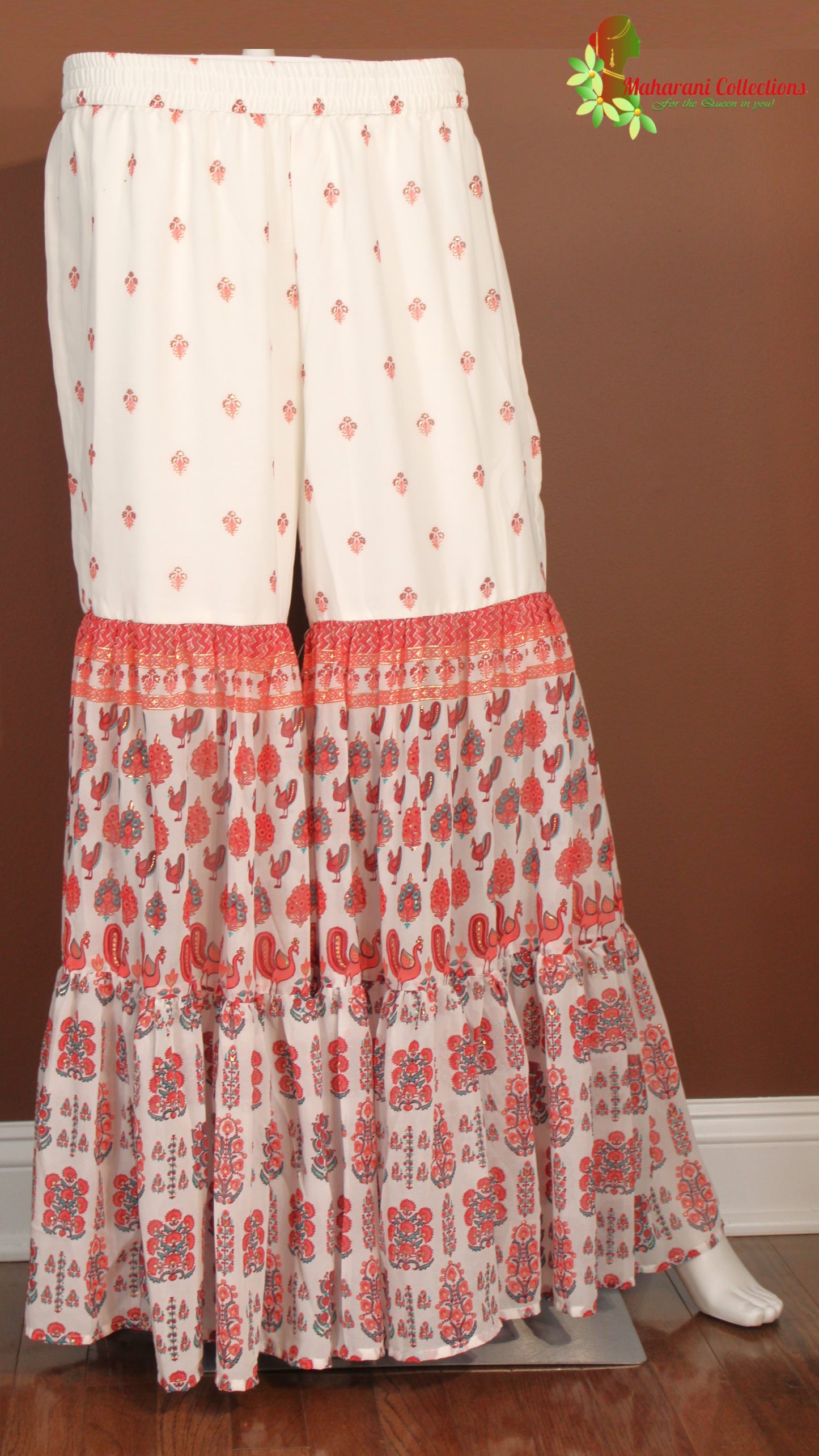 Maharani's Sharara Suit - Georgette - White and Maroon (XS, S, M, L)