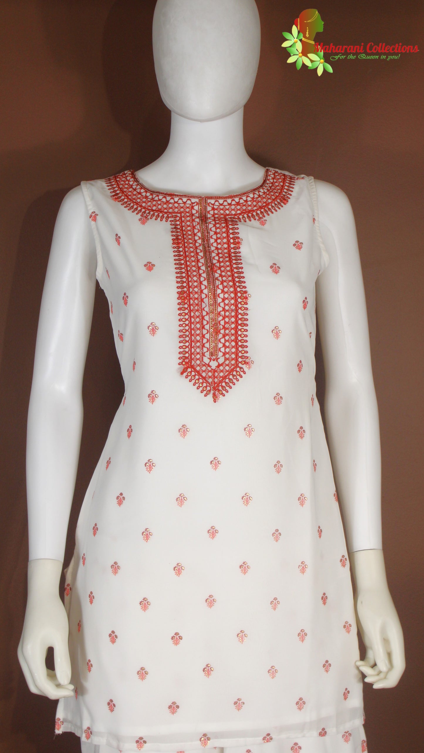 Maharani's Sharara Suit - Georgette - White and Maroon (XS, S, M, L)