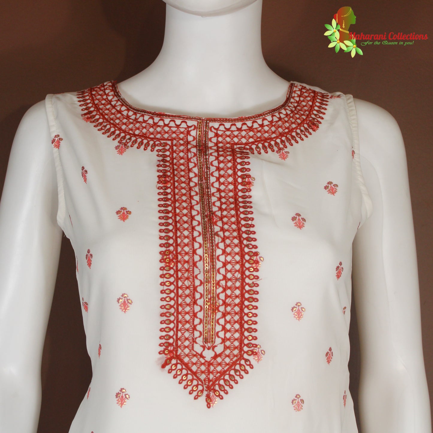 Maharani's Sharara Suit - Georgette - White and Maroon (XS, S, M, L)