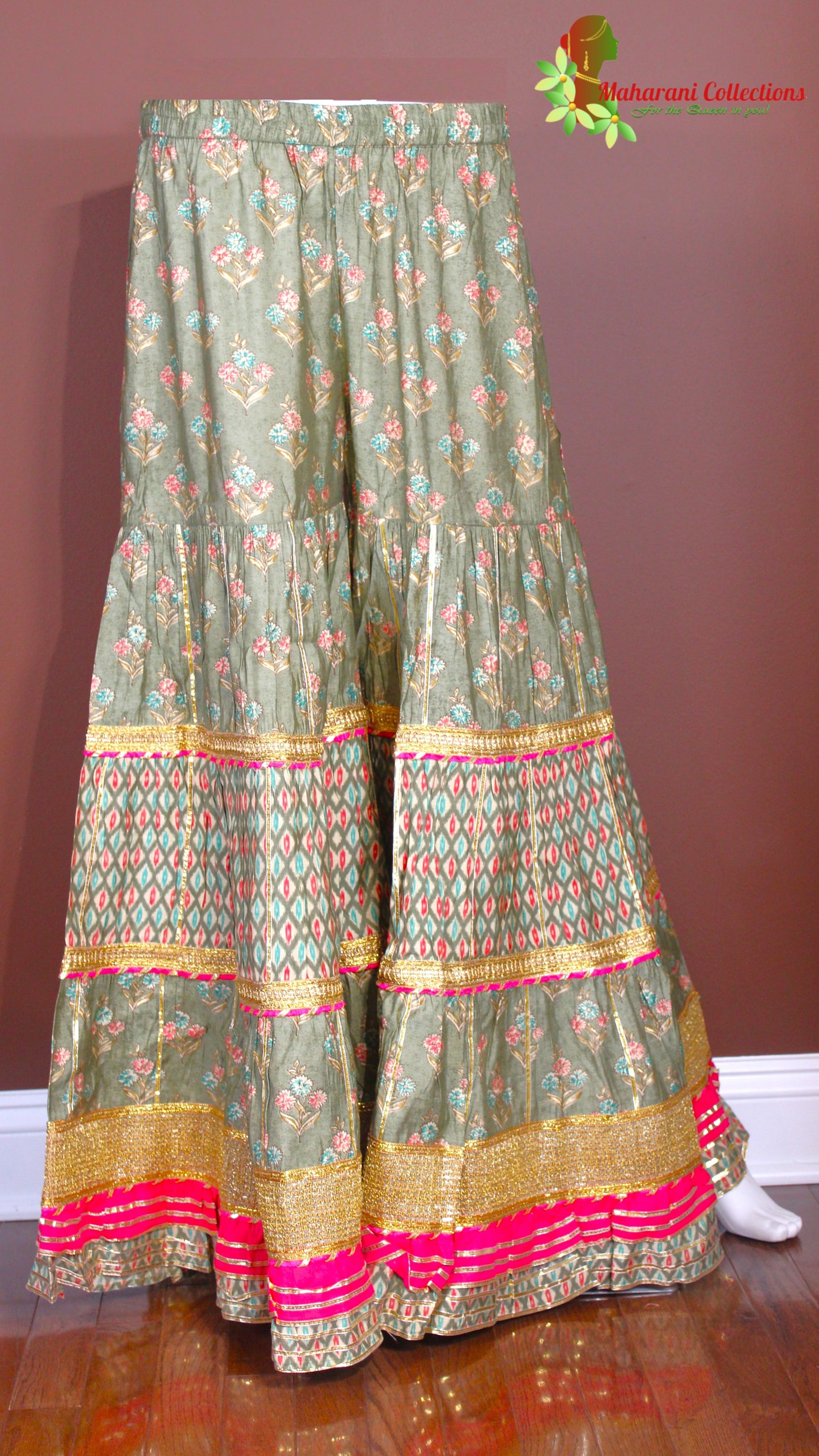 Maharani's Sharara Suit - Muslin Silk - Pista Green (S, XL)