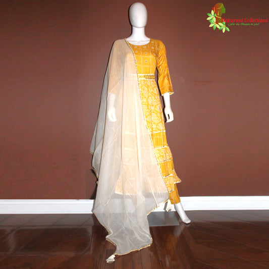 Maharani's Pant suit - Muslin Silk - Yellow (S, XL)