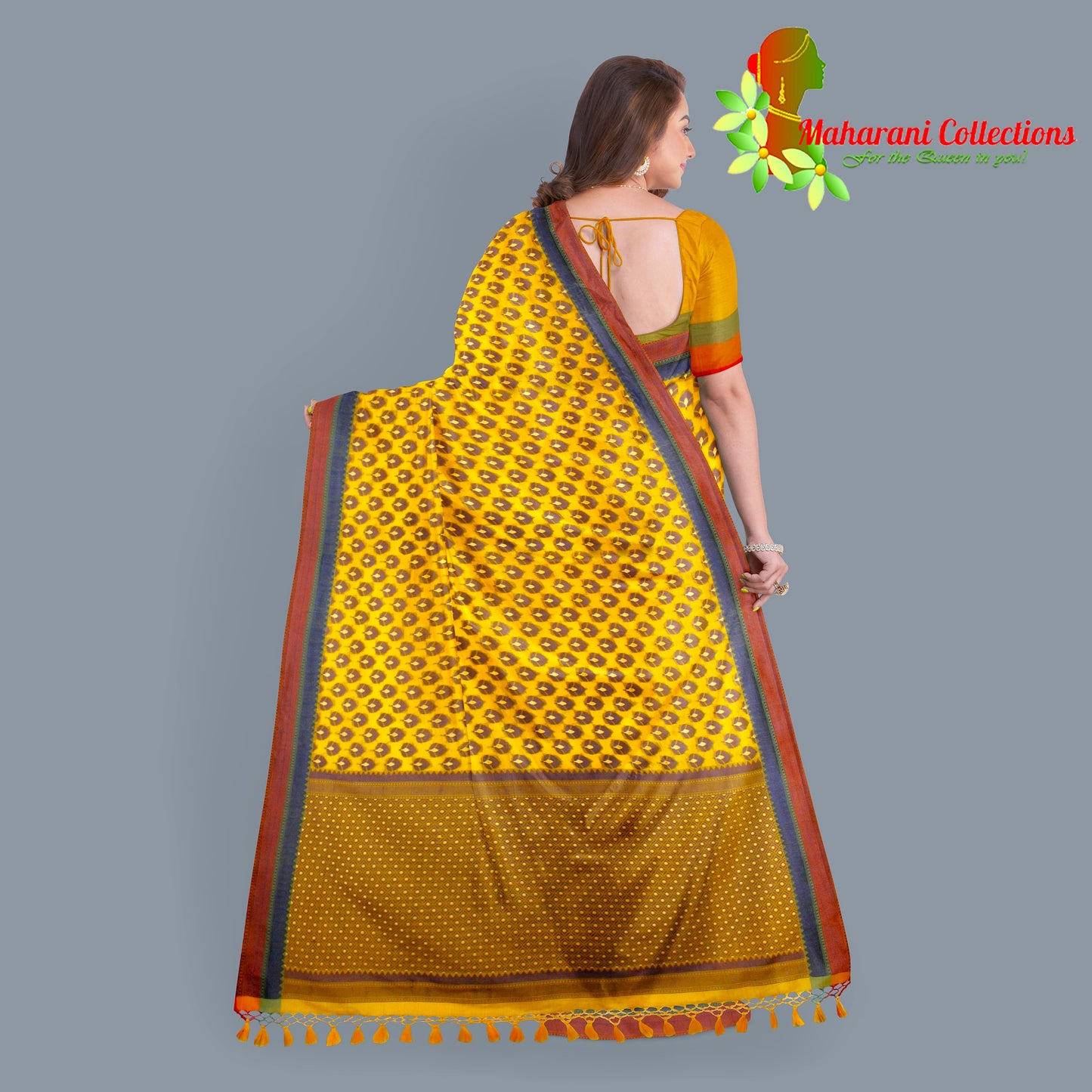Maharani's Pure Banarasi Silk Saree - Mustard Yellow (with Stitched Blouse and Petticoat)