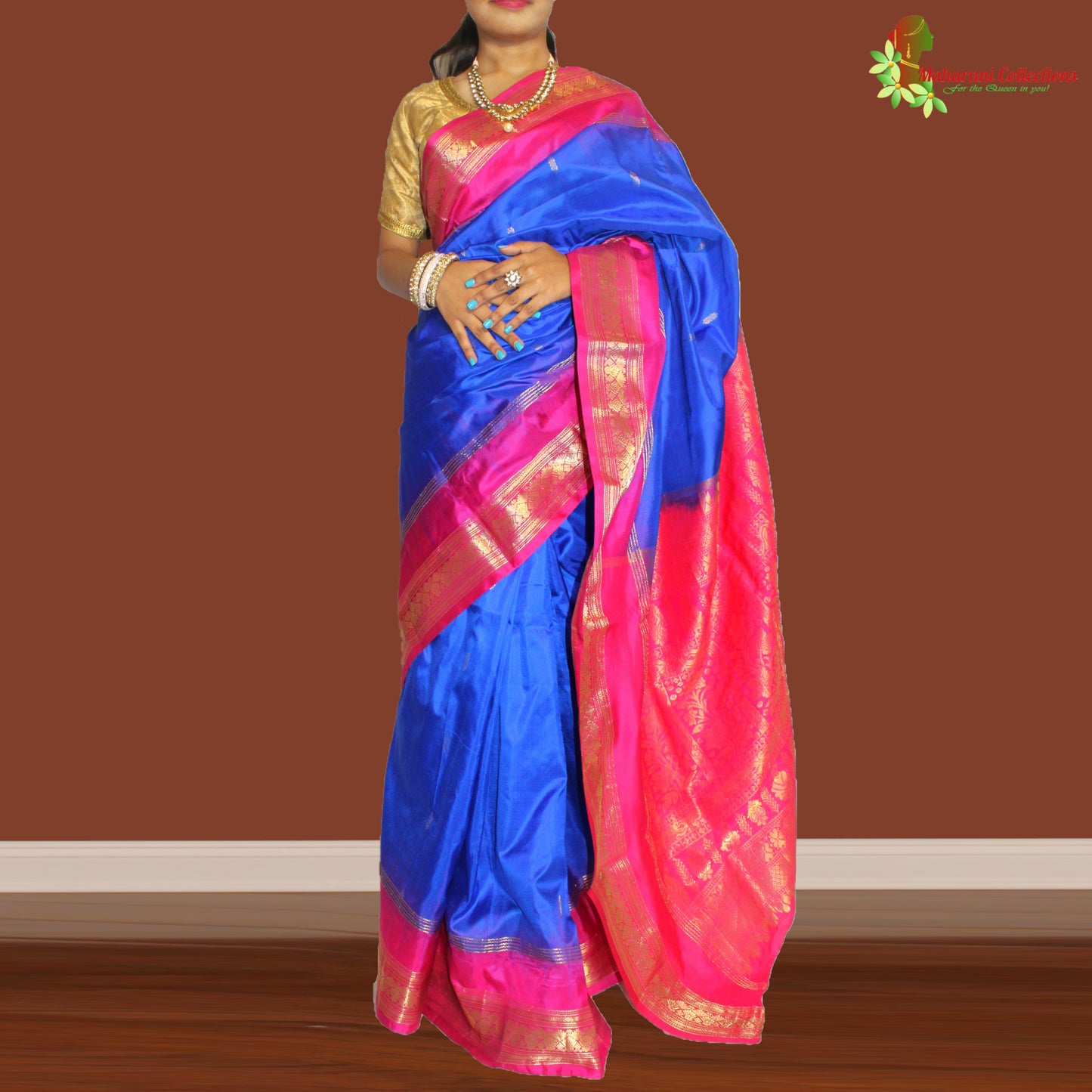Maharani's Pure Banarasi Silk Saree - Blue (with stitched Petticoat)