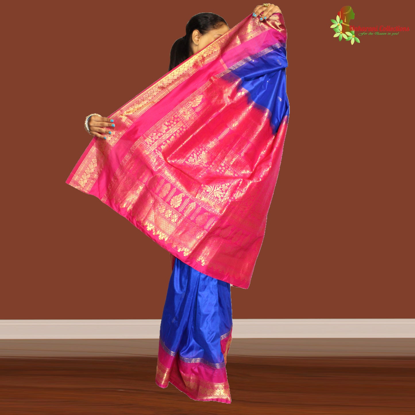 Maharani's Pure Banarasi Silk Saree - Blue (with stitched Petticoat)
