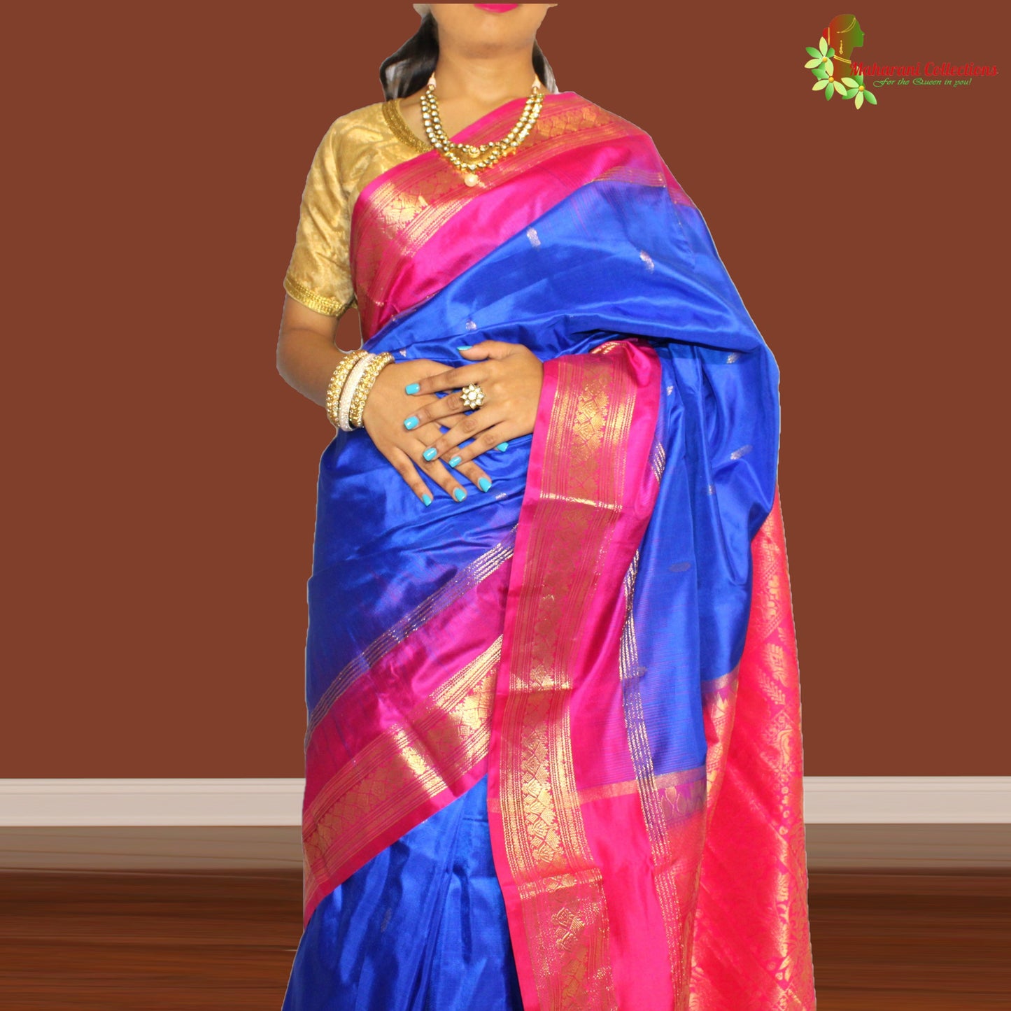 Maharani's Pure Banarasi Silk Saree - Blue (with stitched Petticoat)