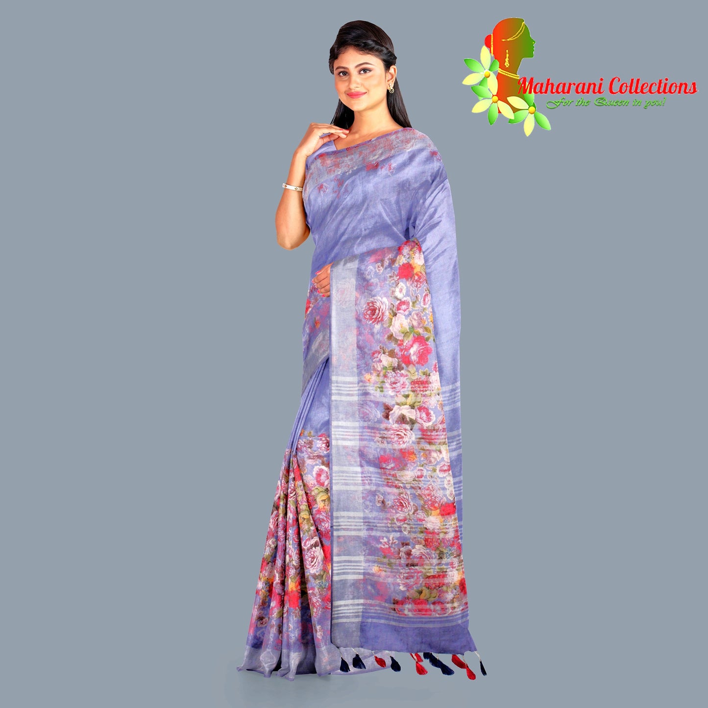 Pure Handloom Linen Silk (Matka) Saree -  Purple (with stitched blouse and petticoat)