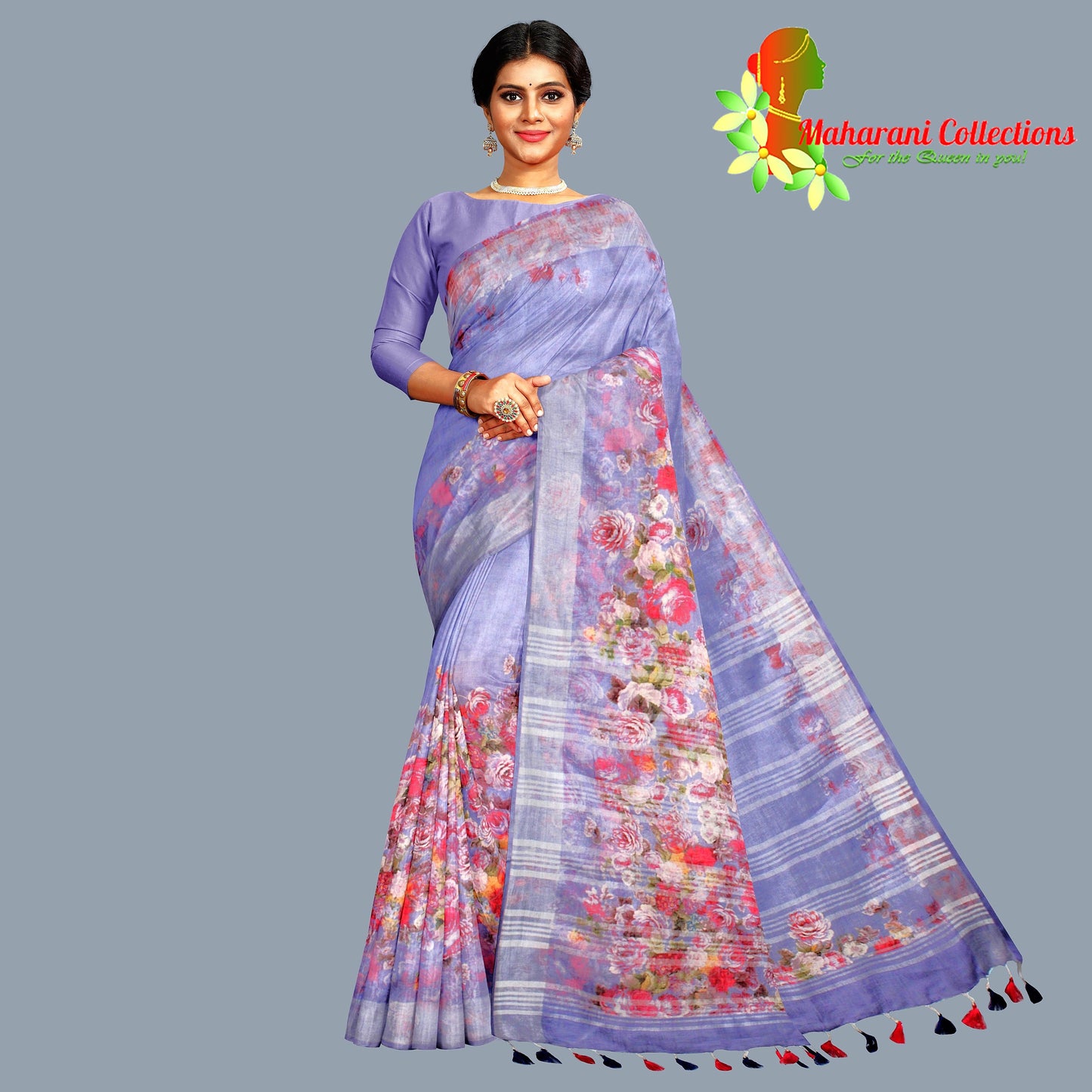 Pure Handloom Linen Silk (Matka) Saree -  Purple (with stitched blouse and petticoat)