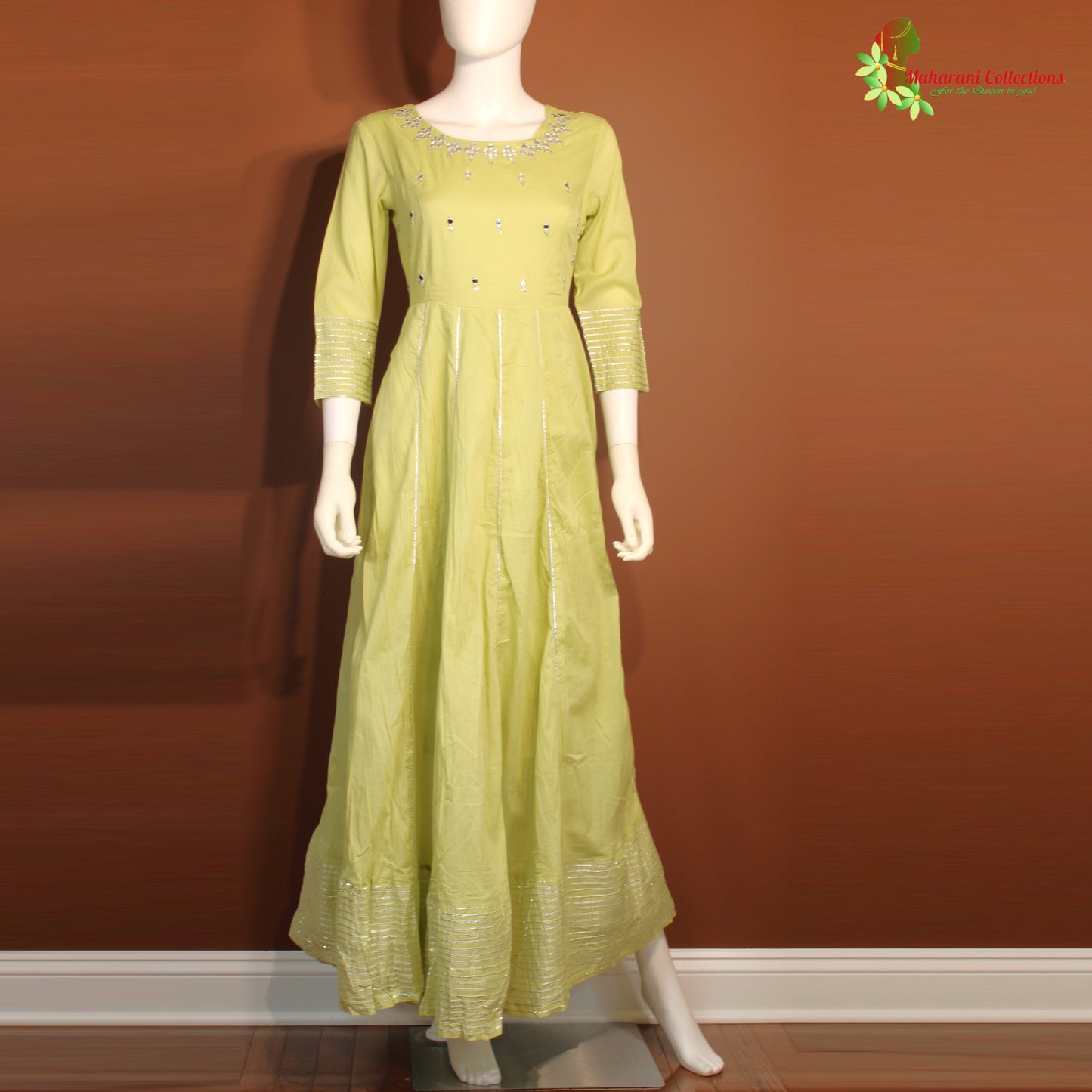 Maharani's Long Dress - Soft Cotton - Pista Green (M)