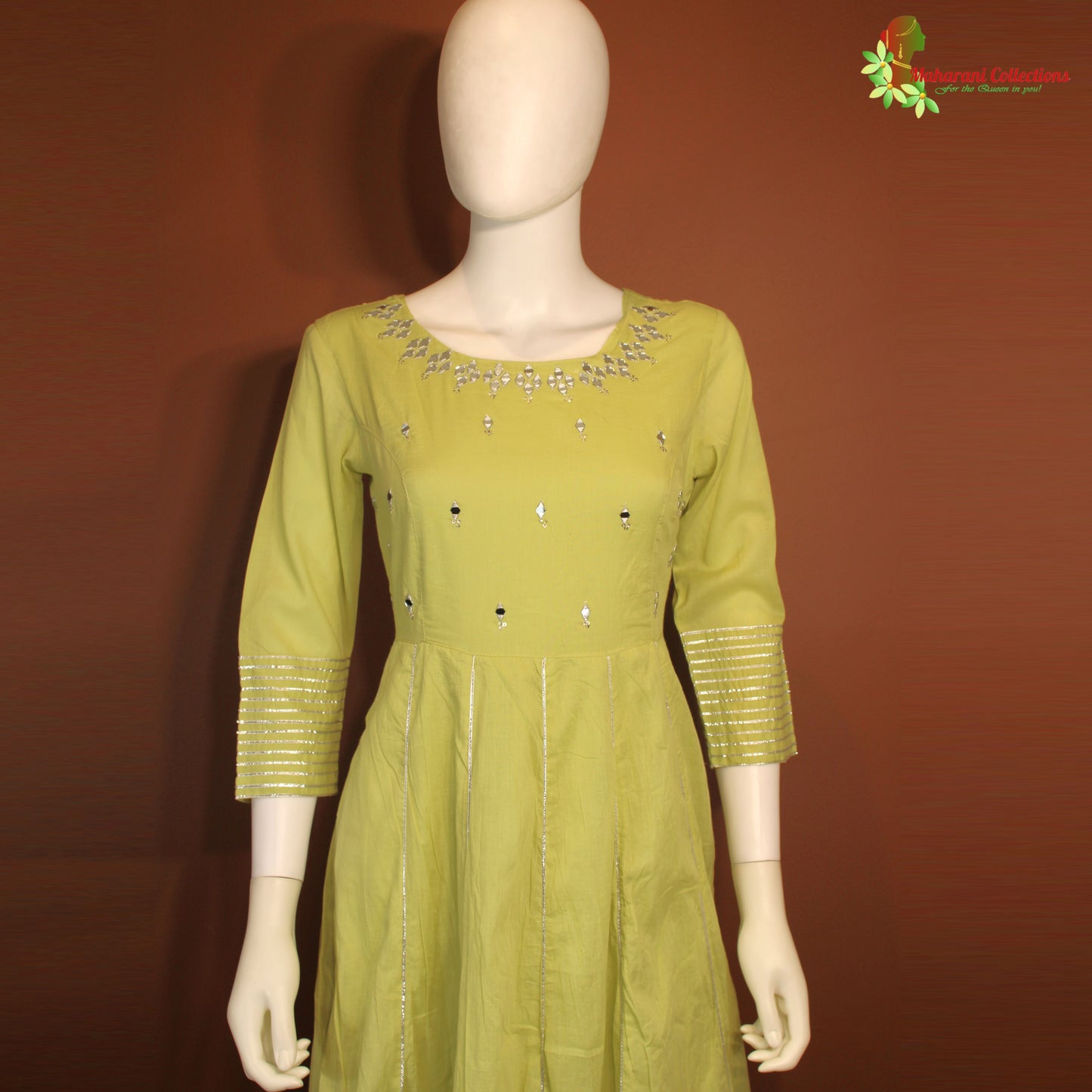 Maharani's Long Dress - Soft Cotton - Pista Green (M)