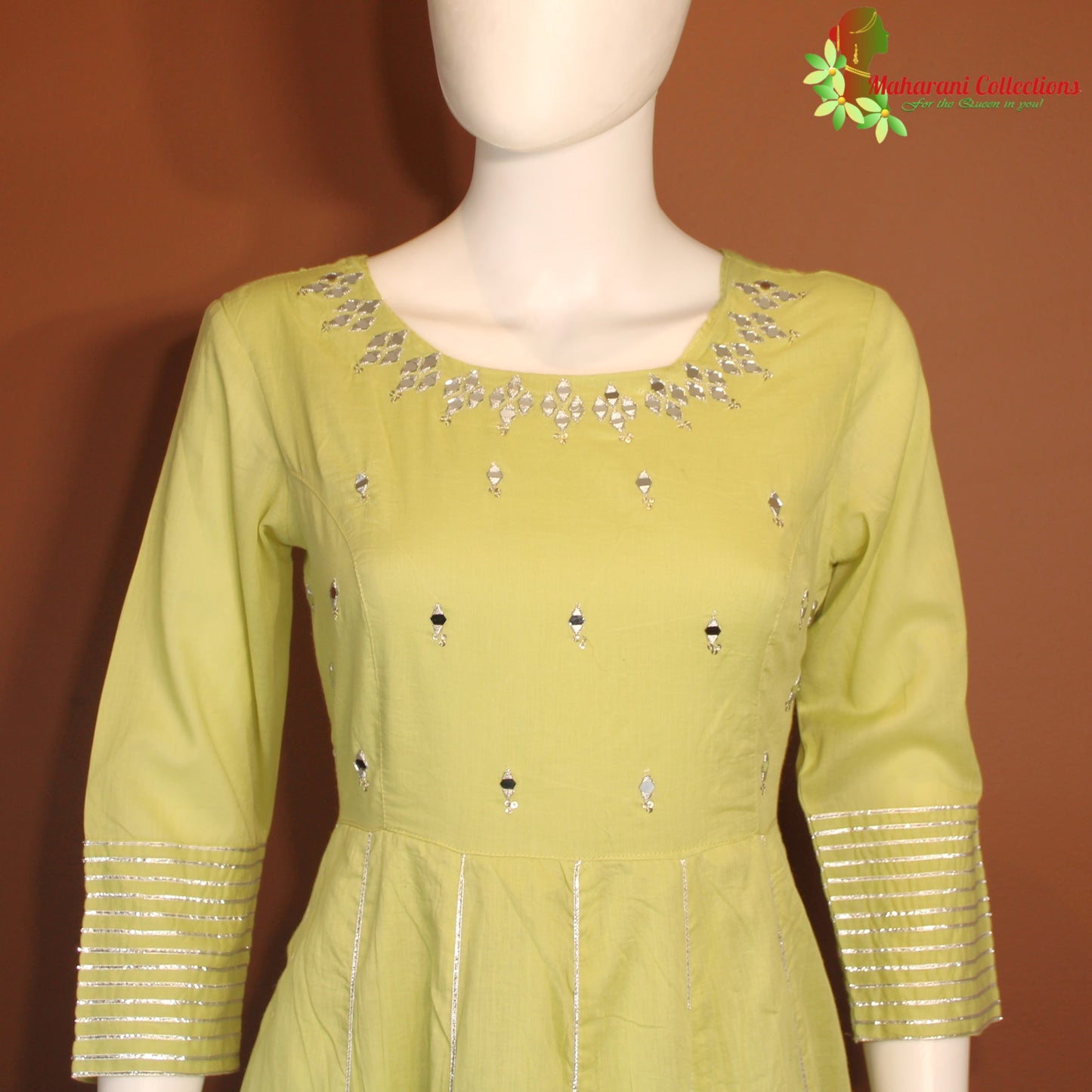 Maharani's Long Dress - Soft Cotton - Pista Green (M)