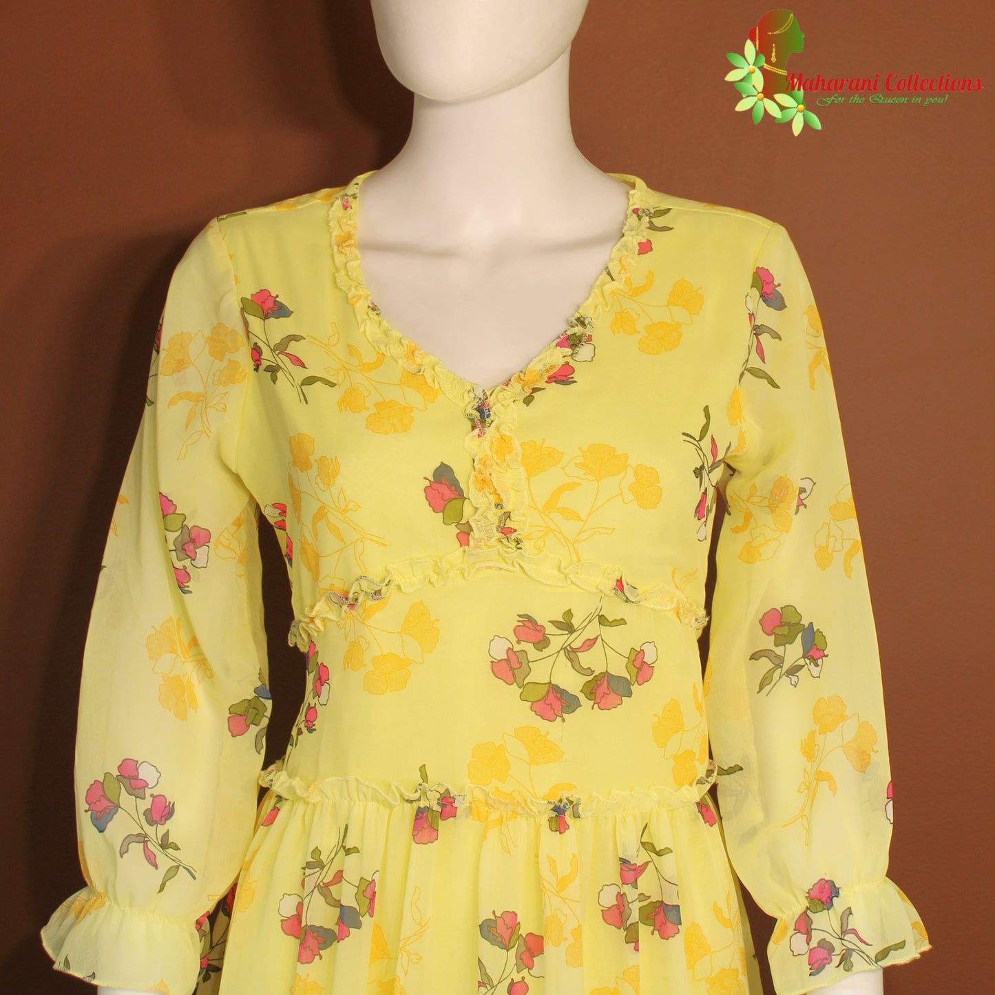 Maharani's Short Dress - Georgette - Lemon Yellow (S)