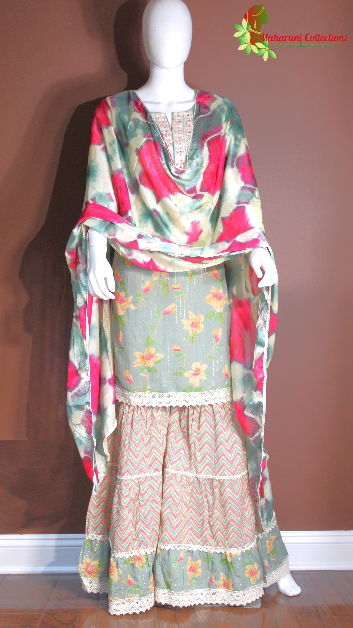 Maharani's Sharara Suit - Soft Cotton- Pista Green (S, M, L)