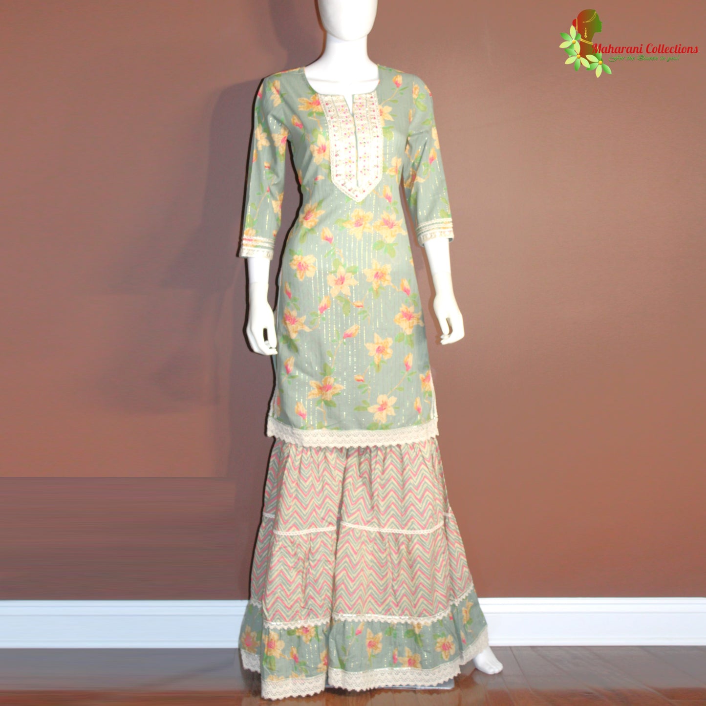 Maharani's Sharara Suit - Soft Cotton- Pista Green (S, M, L)