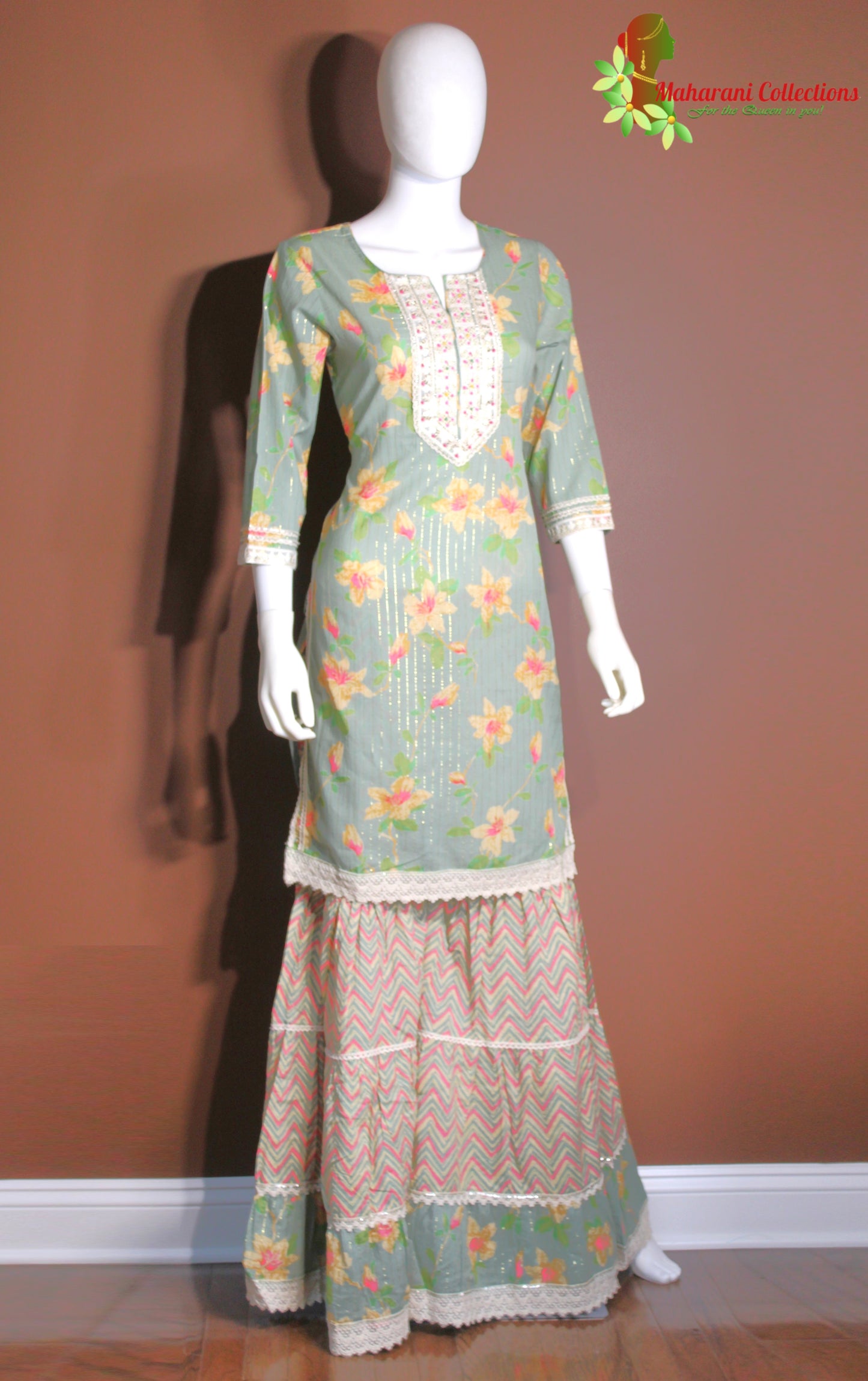 Maharani's Sharara Suit - Soft Cotton- Pista Green (S, M, L)