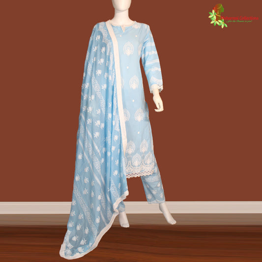 Maharani's Pant Suit - Cotton Silk - Sky Blue (S, M, L)