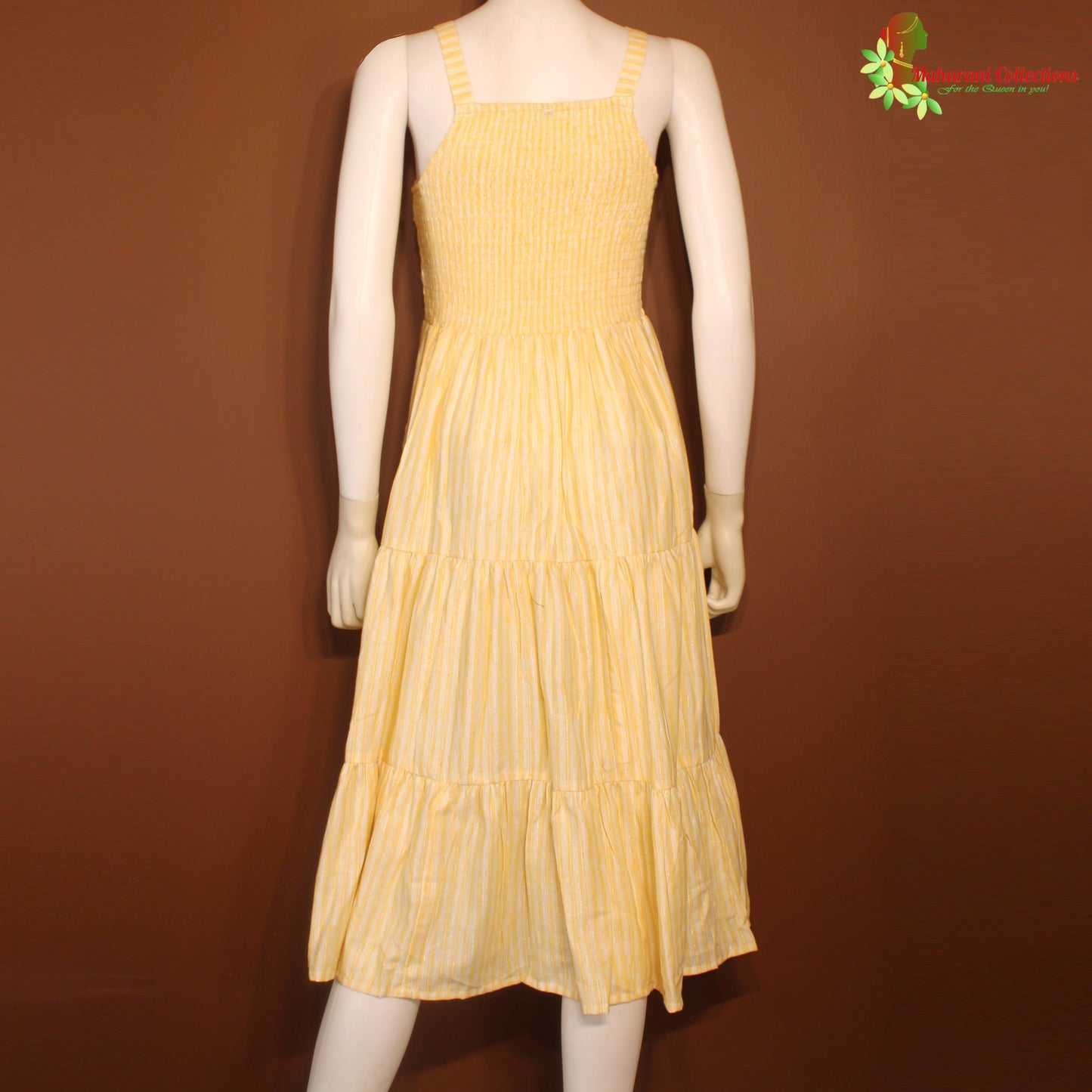 Maharani's Long Dress - Soft Cotton - Yellow & Cream (S)
