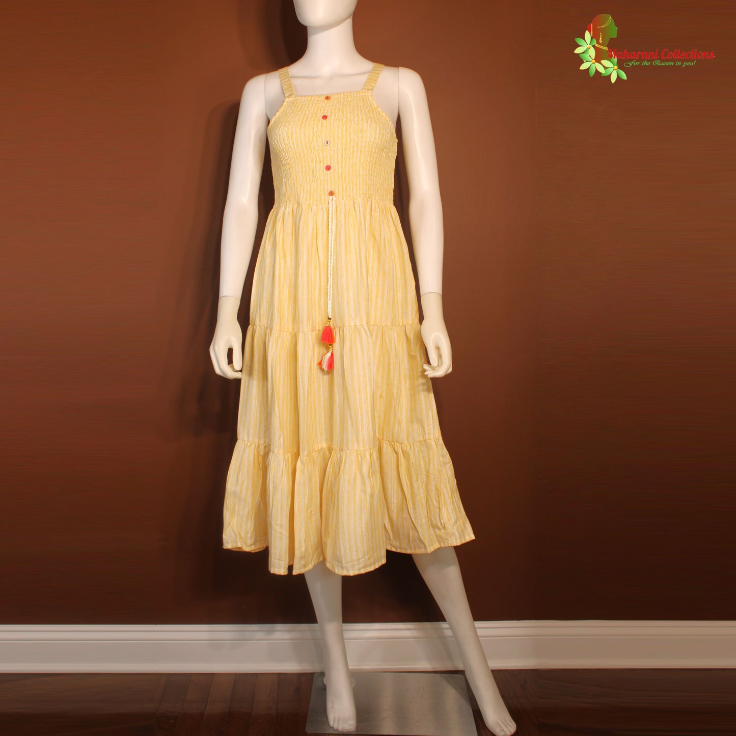 Maharani's Long Dress - Soft Cotton - Yellow & Cream (M)