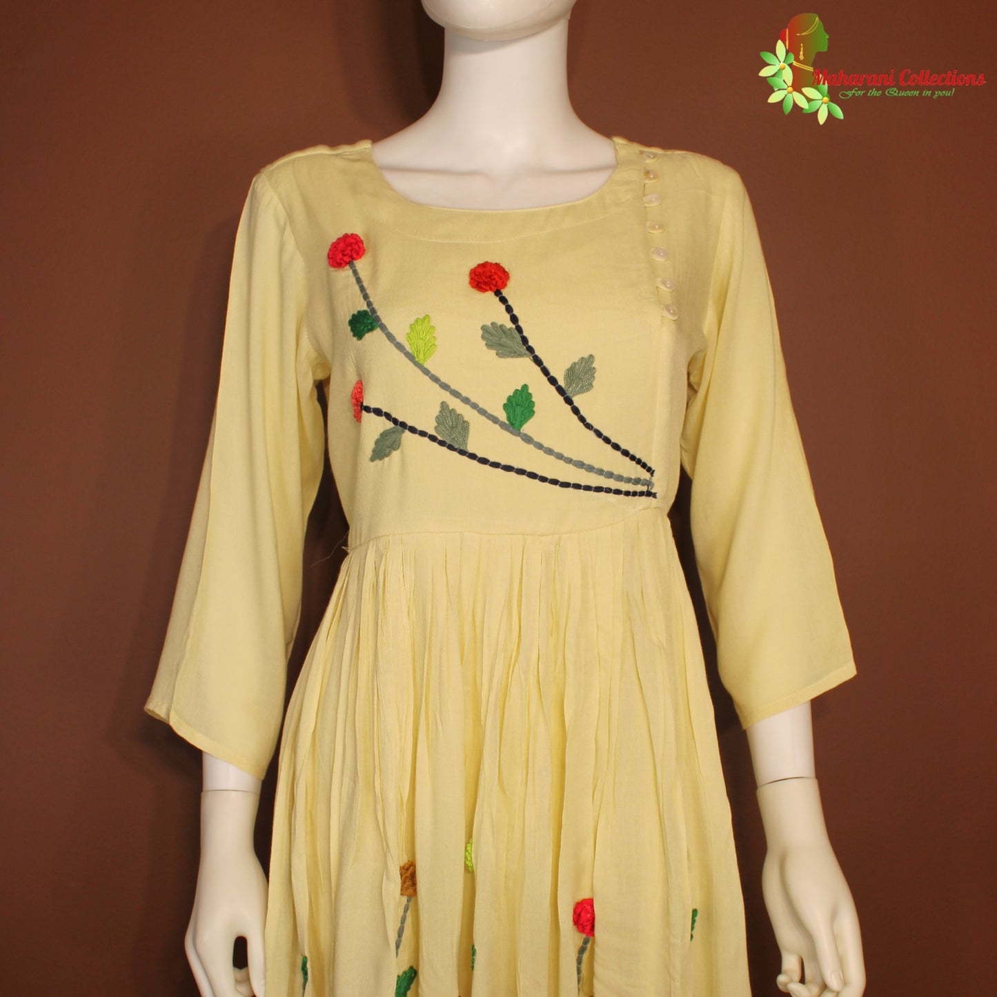 Maharani's Short Dress - Georgette - Lemon Yellow (M)