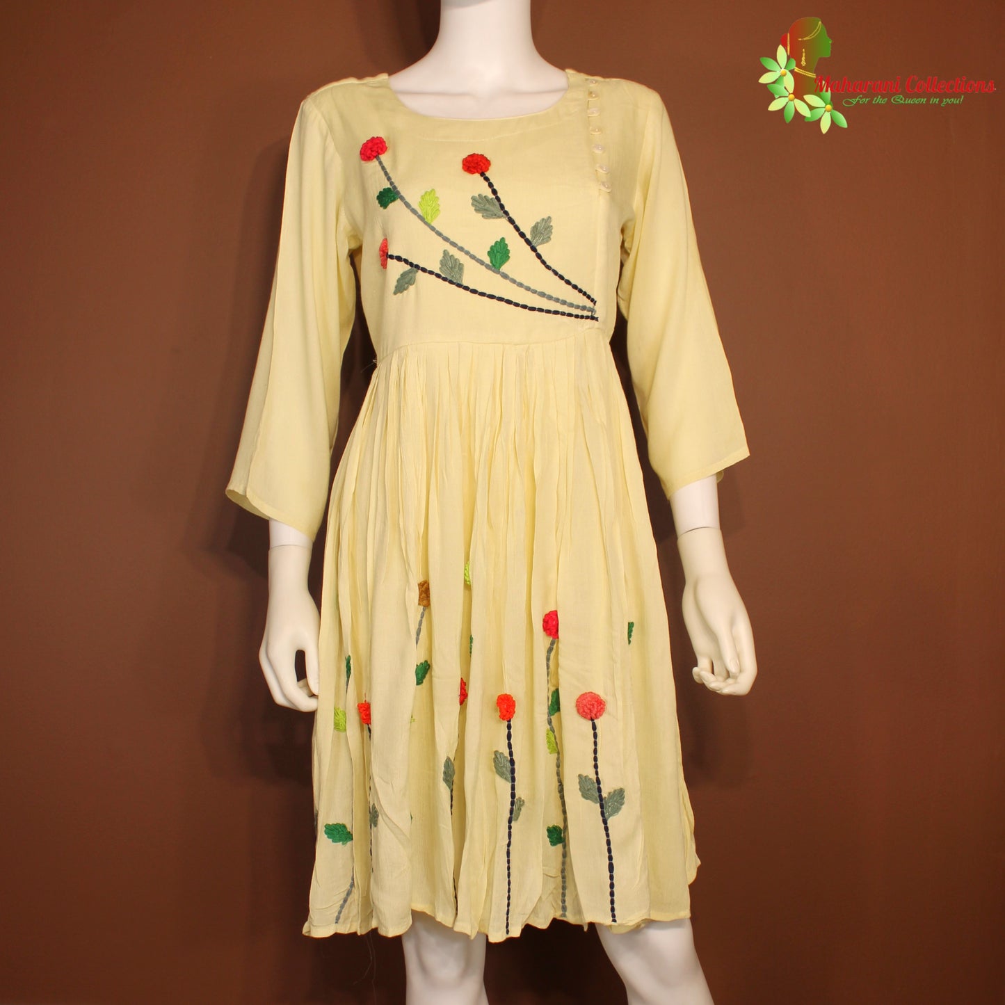 Maharani's Short Dress - Georgette - Lemon Yellow (M)