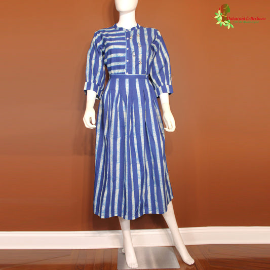Maharani's Long Dress - Soft cotton - Blue & White (M)